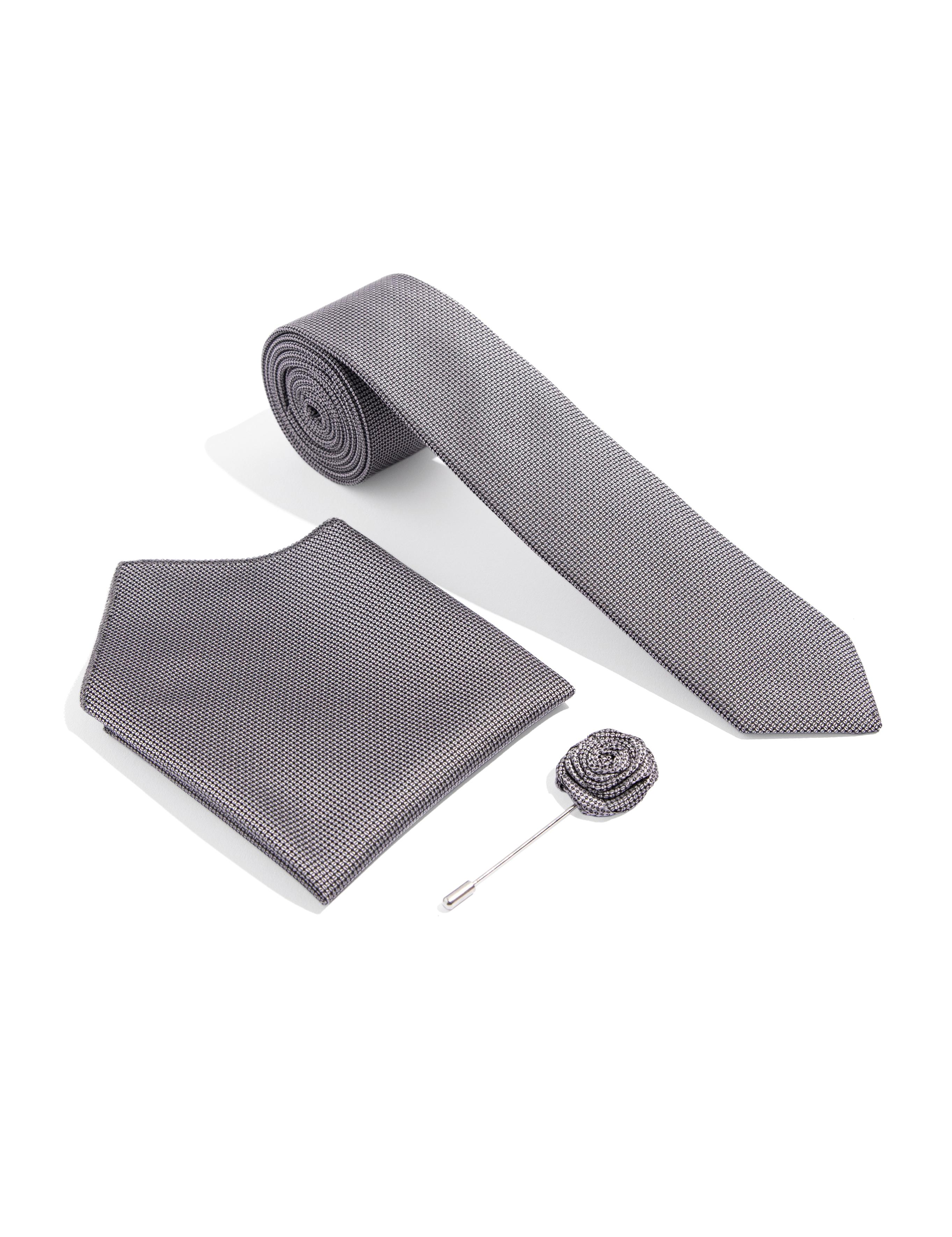 Gri 3'lü Kravat Mendil Set