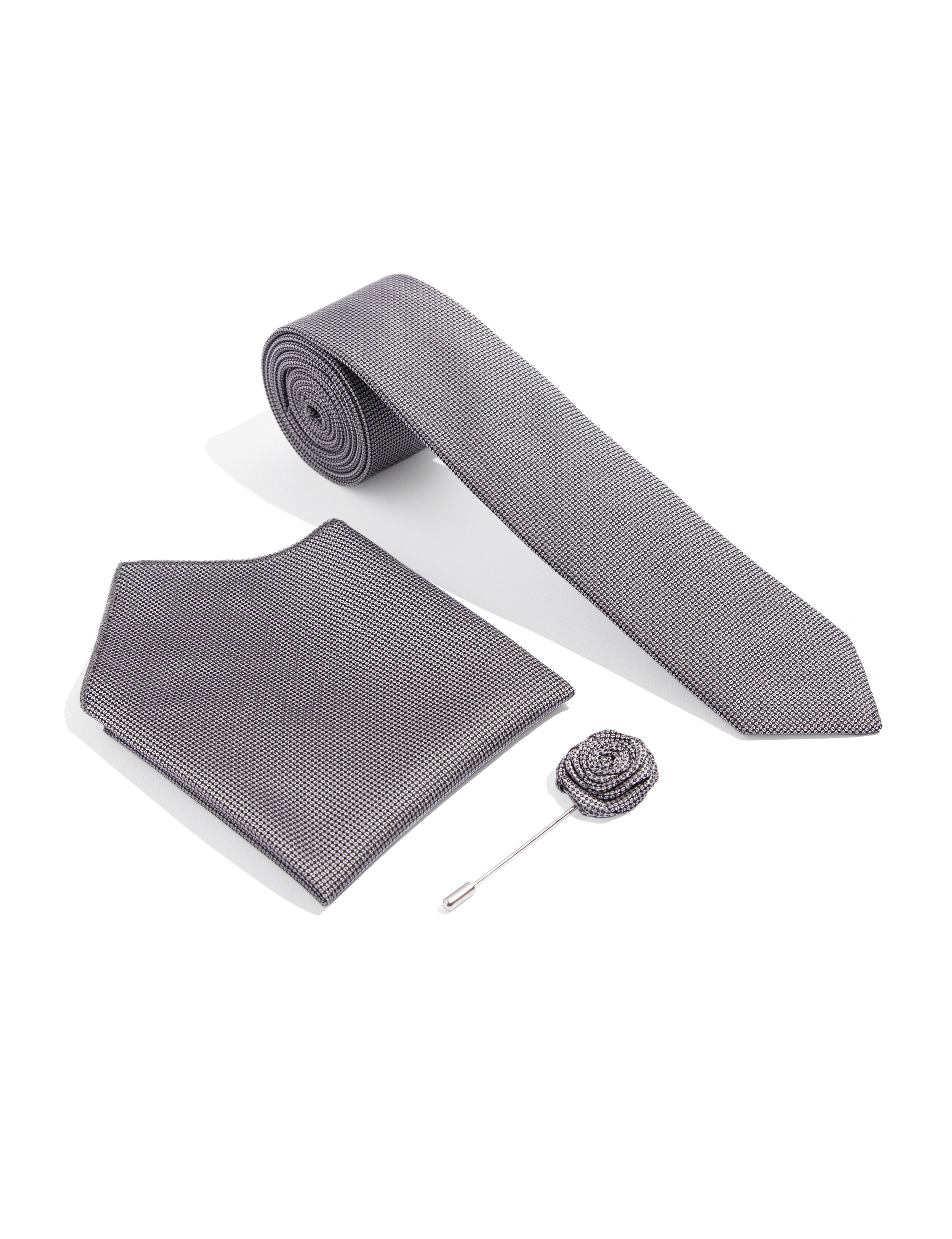 Gri 3'lü Kravat Mendil Set