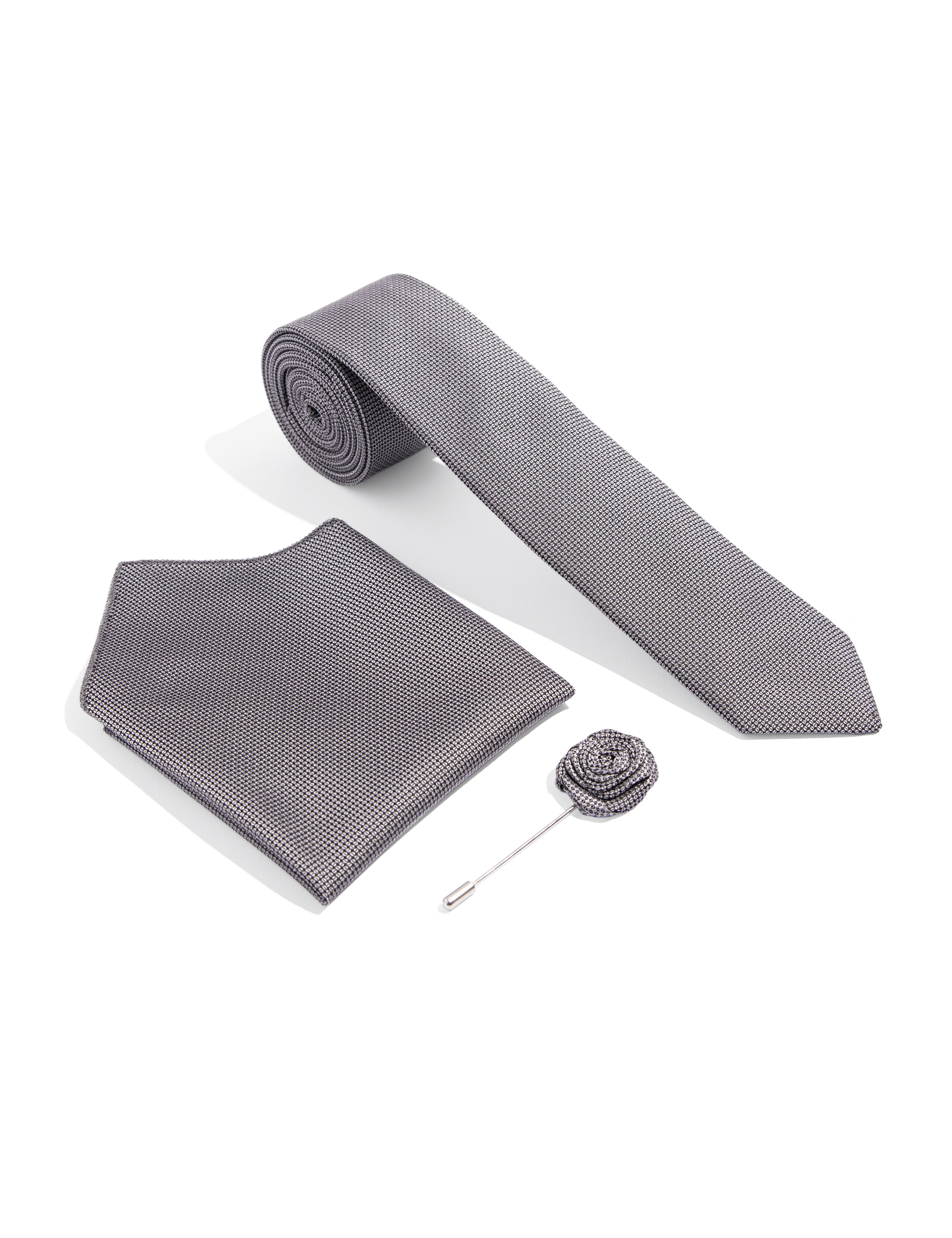 Gri 3'lü Kravat Mendil Set