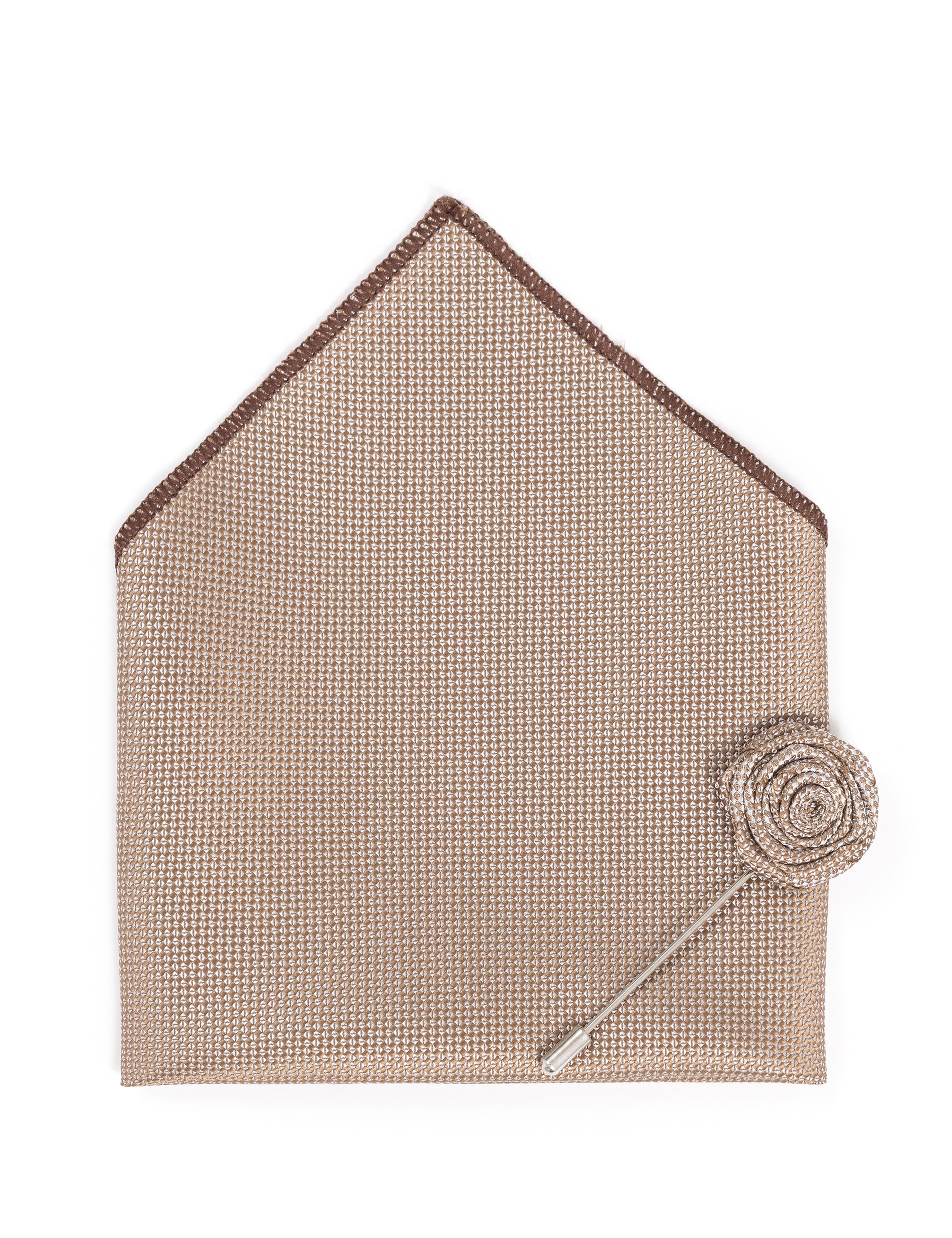 Bej 3'lü Kravat Mendil Set - Image 3
