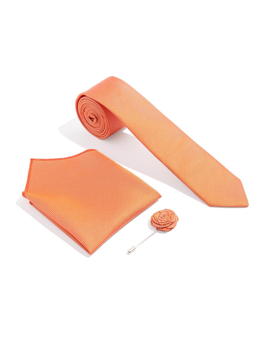 Yavruağzı 3'lü Kravat-Mendil-Kravat İğnesi Set