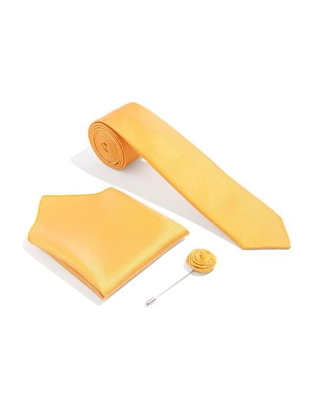 Sarı 3'lü Kravat-Mendil-Kravat İğnesi Set - 50272351005