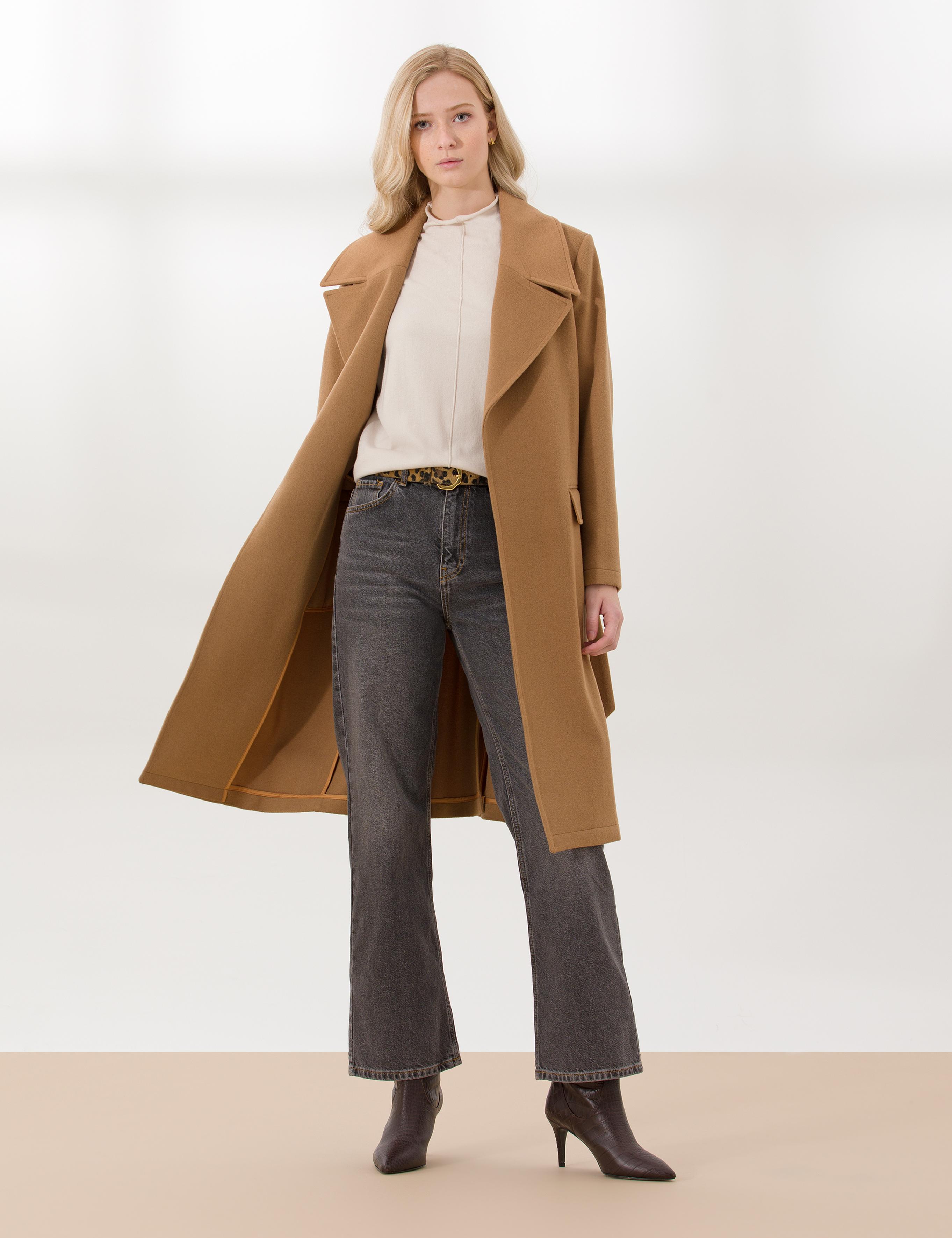Camel Regular Fit Kaşe Kaban