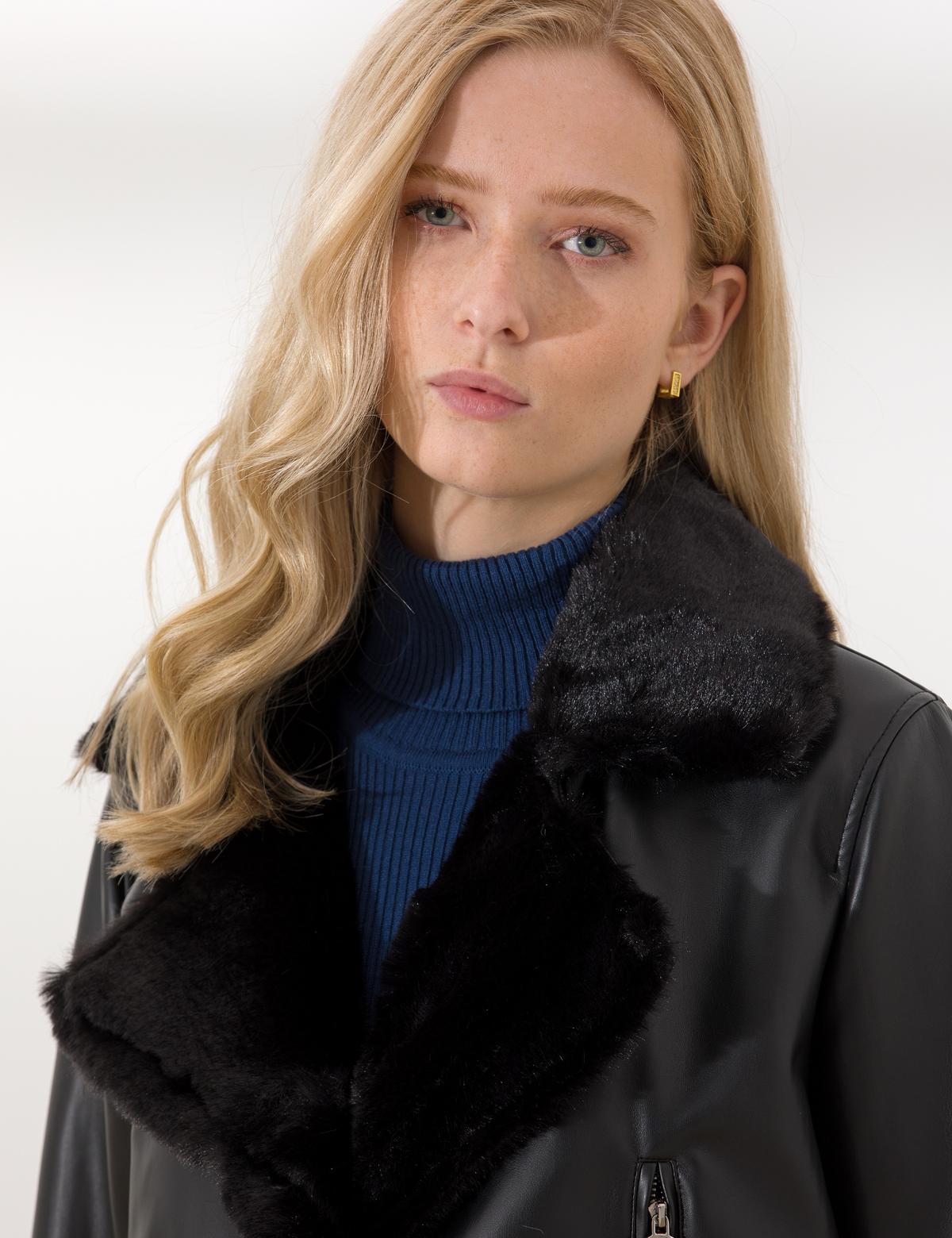 Siyah Crop Top Suni Deri Ceket - 50254300012