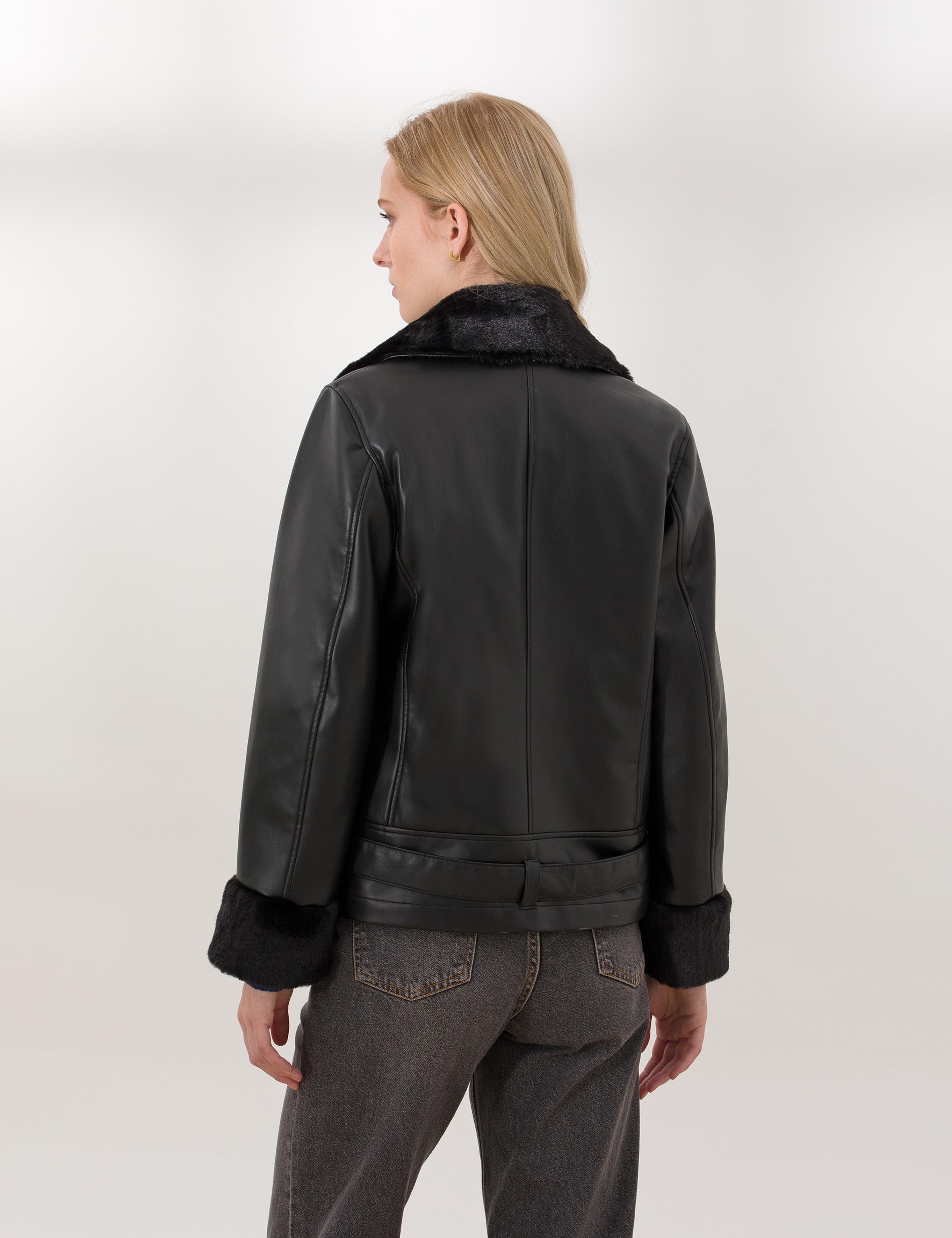 Siyah Crop Top Suni Deri Ceket