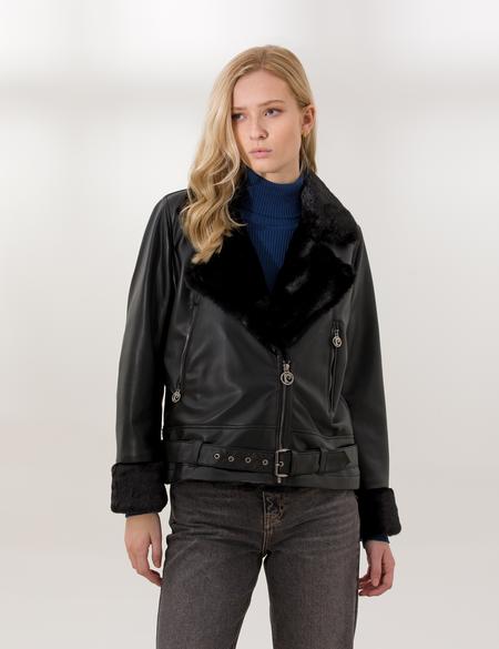 Siyah Crop Top Suni Deri Ceket - 50254300012