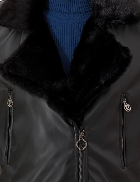 Siyah Crop Top Suni Deri Ceket - 50254300012