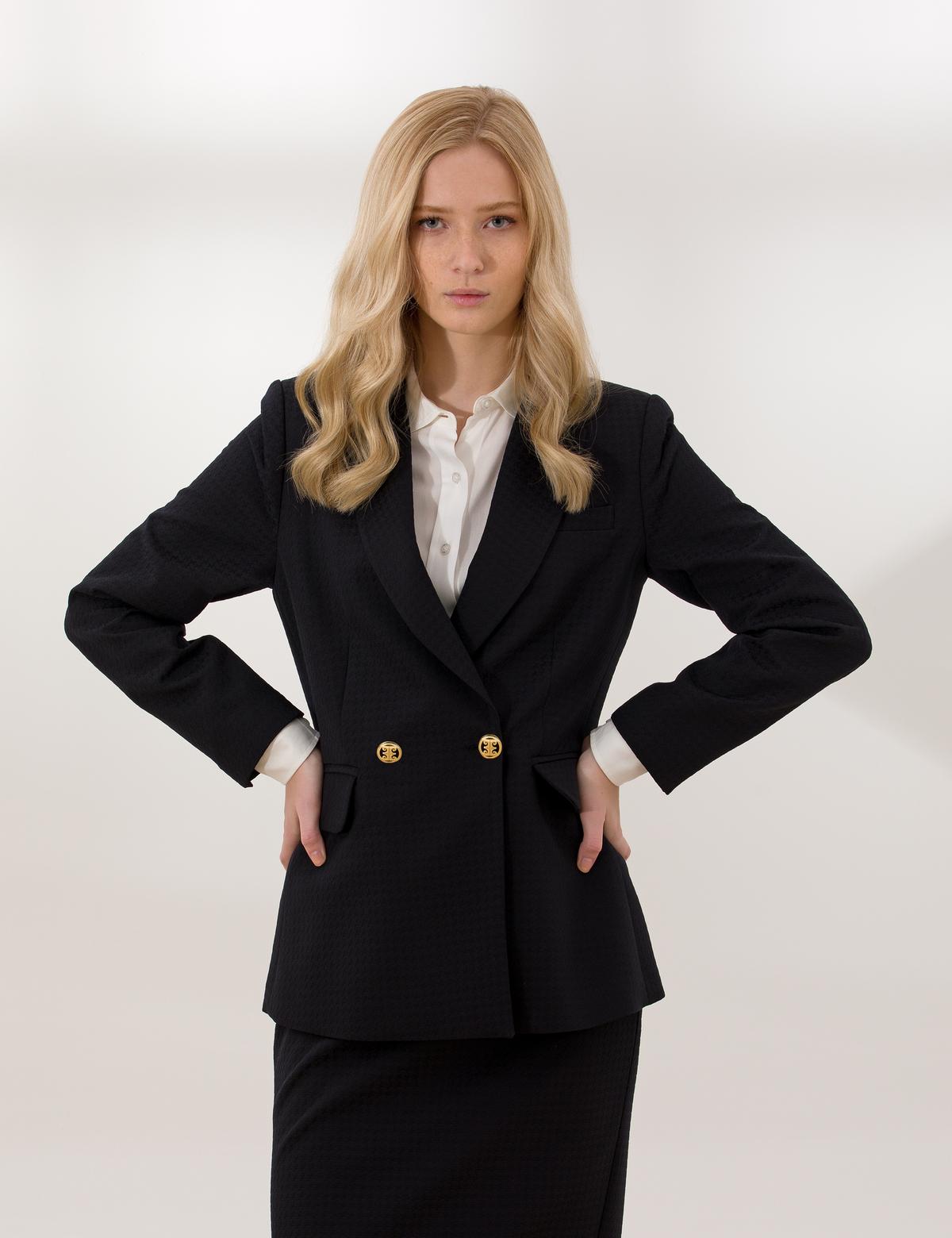 Siyah Kruvaze Ceket - 50253791019