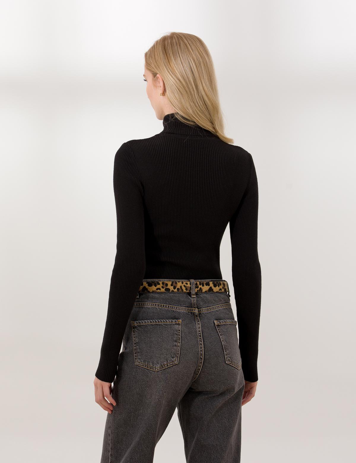 Siyah Slim Fit Basic Balıkçı Yaka Kazak - 50254293003