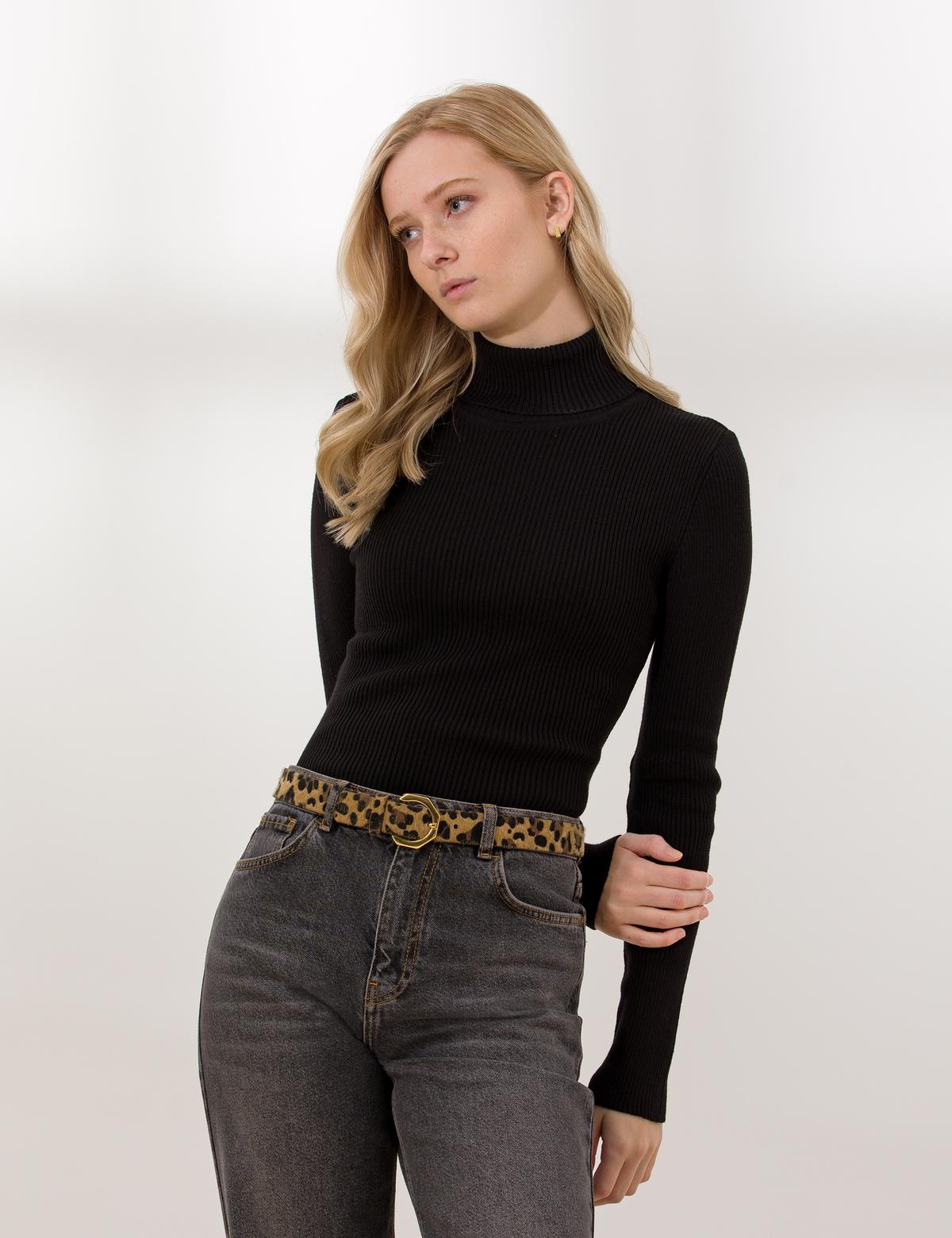 Siyah Slim Fit Basic Balıkçı Yaka Kazak - 50254293003