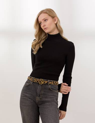Siyah Slim Fit Basic Balıkçı Yaka Kazak
