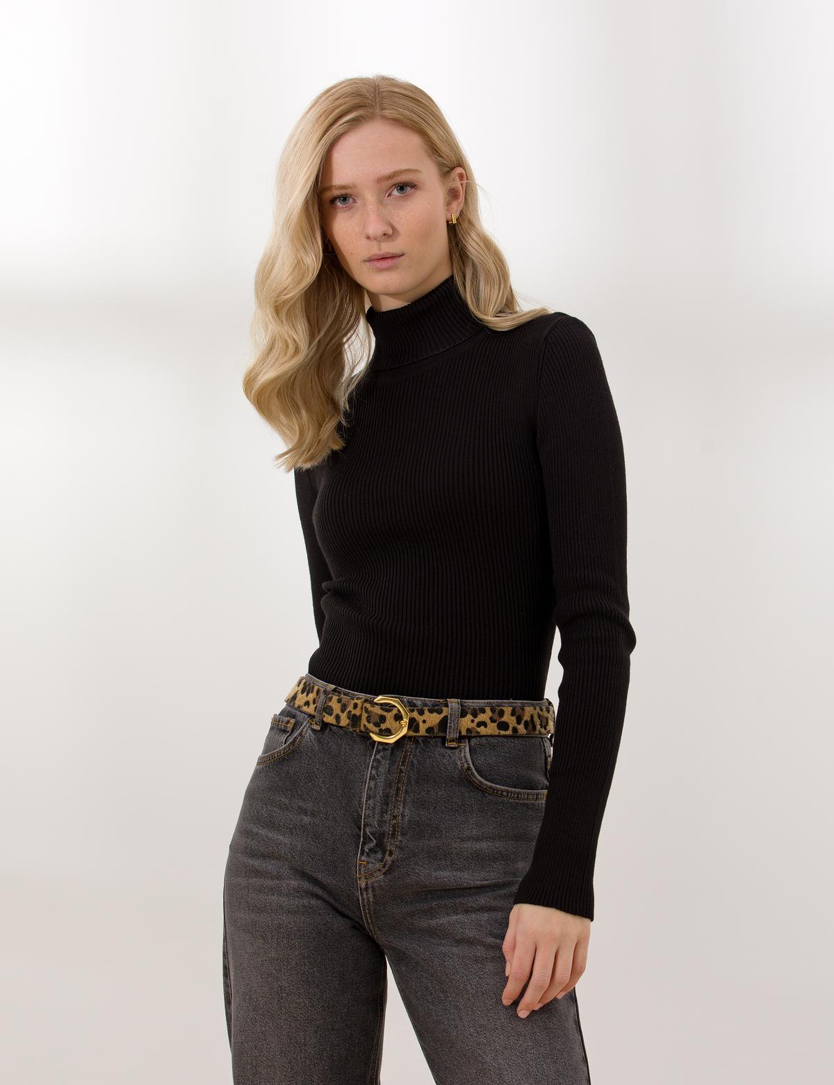 Siyah Slim Fit Basic Balıkçı Yaka Kazak - 50254293003