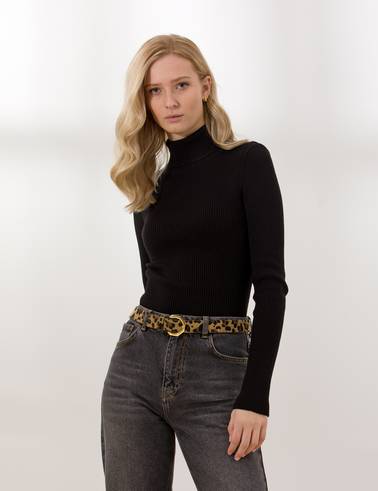 Siyah Slim Fit Basic Balıkçı Yaka Kazak