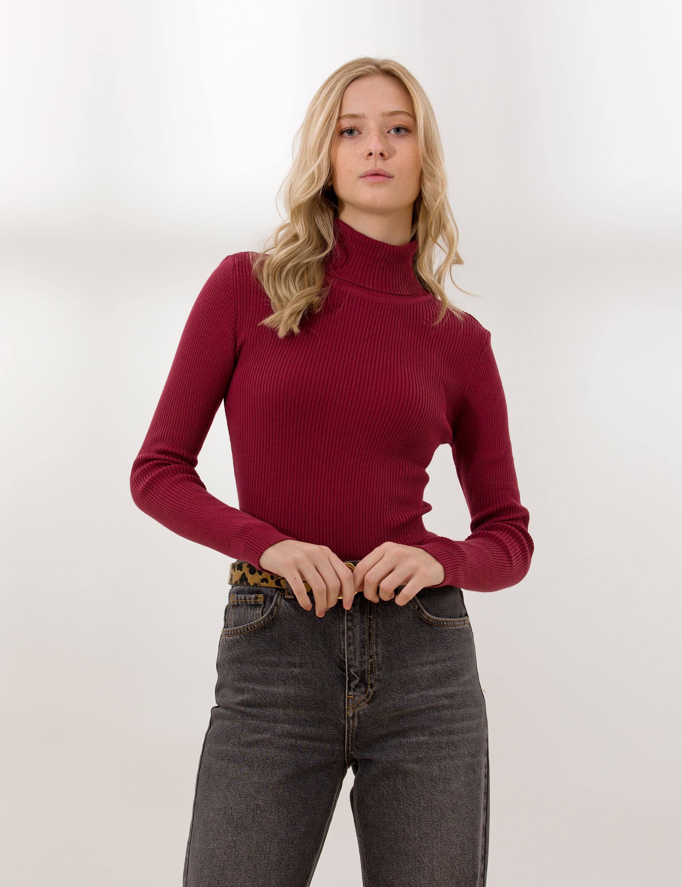 Bordo Slim Fit Basic Balıkçı Yaka Kazak - Image 3