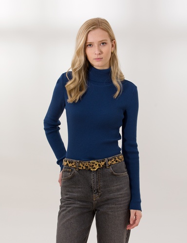 İndigo Slim Fit Basic Balıkçı Yaka Basic Kazak