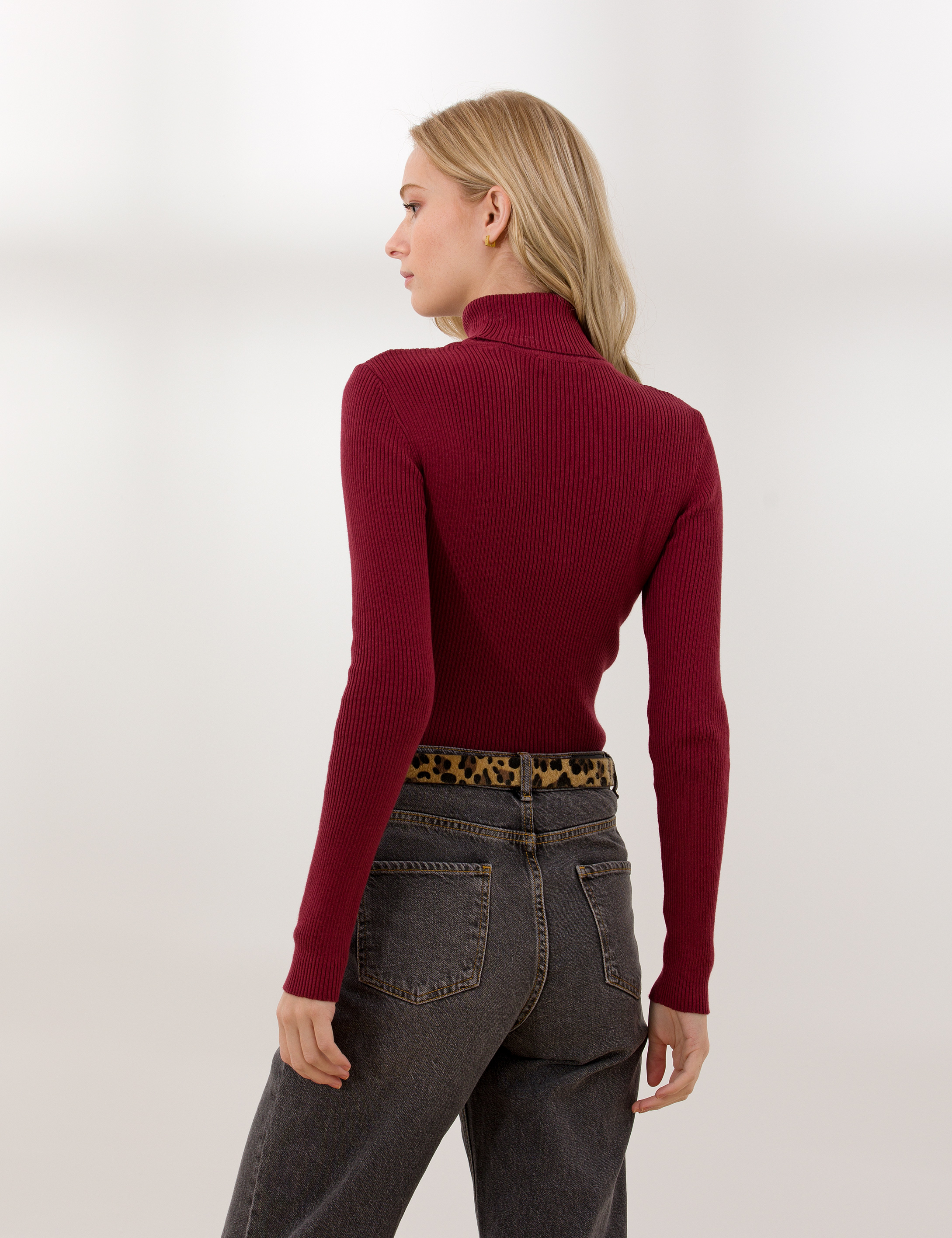 Bordo Slim Fit Basic Balıkçı Yaka Kazak