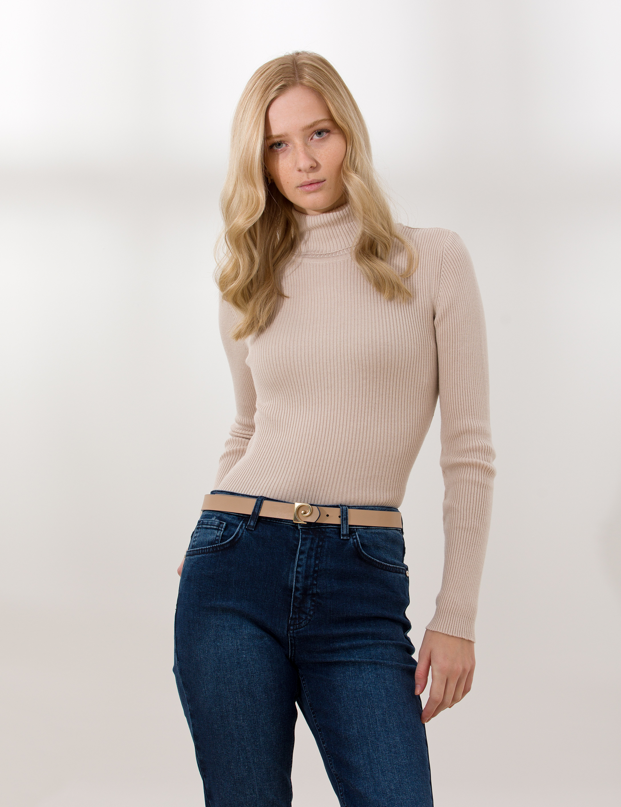 Krem Melanj Slim Fit Basic Balıkçı Yaka Kazak - Image 2