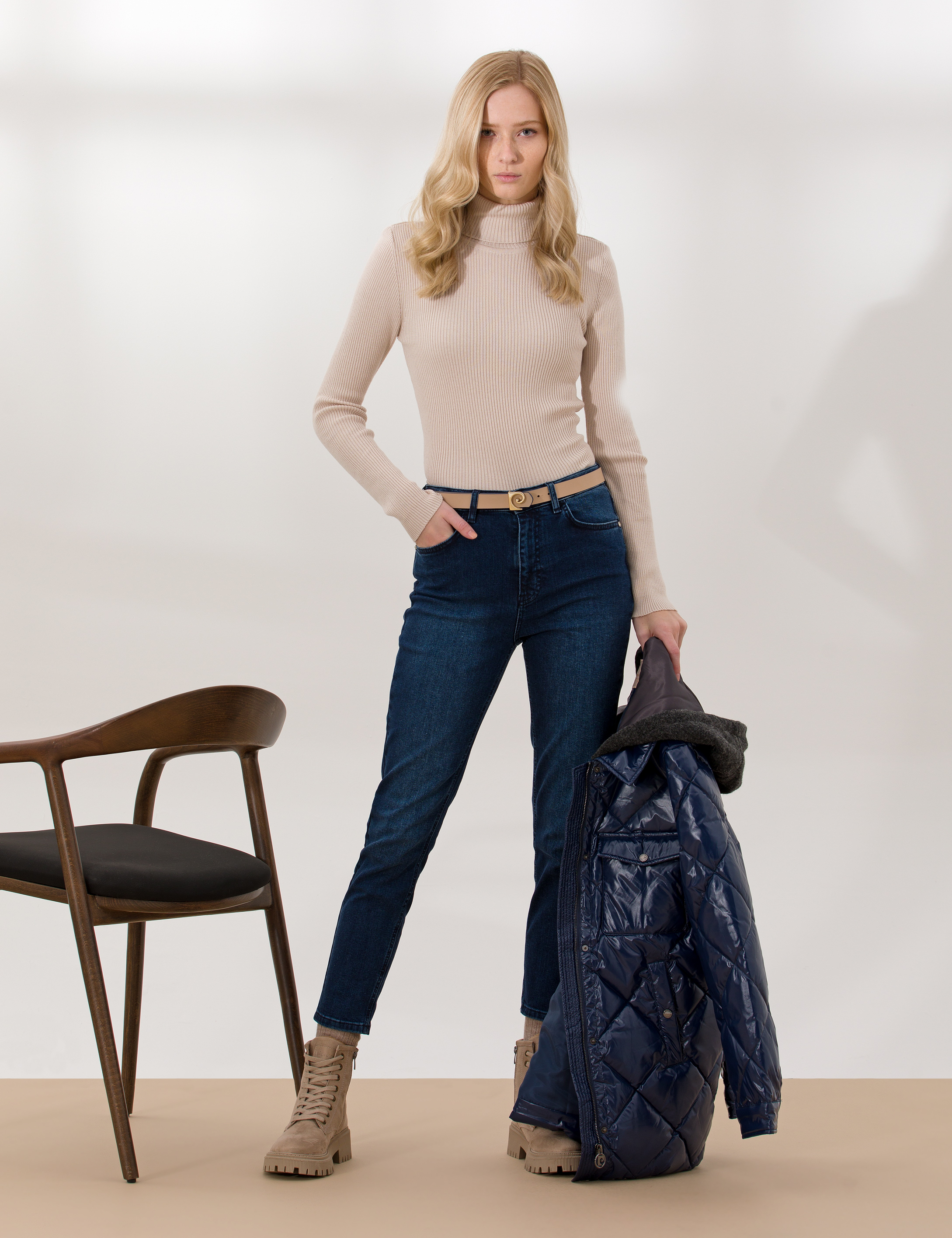 Krem Melanj Slim Fit Basic Balıkçı Yaka Kazak