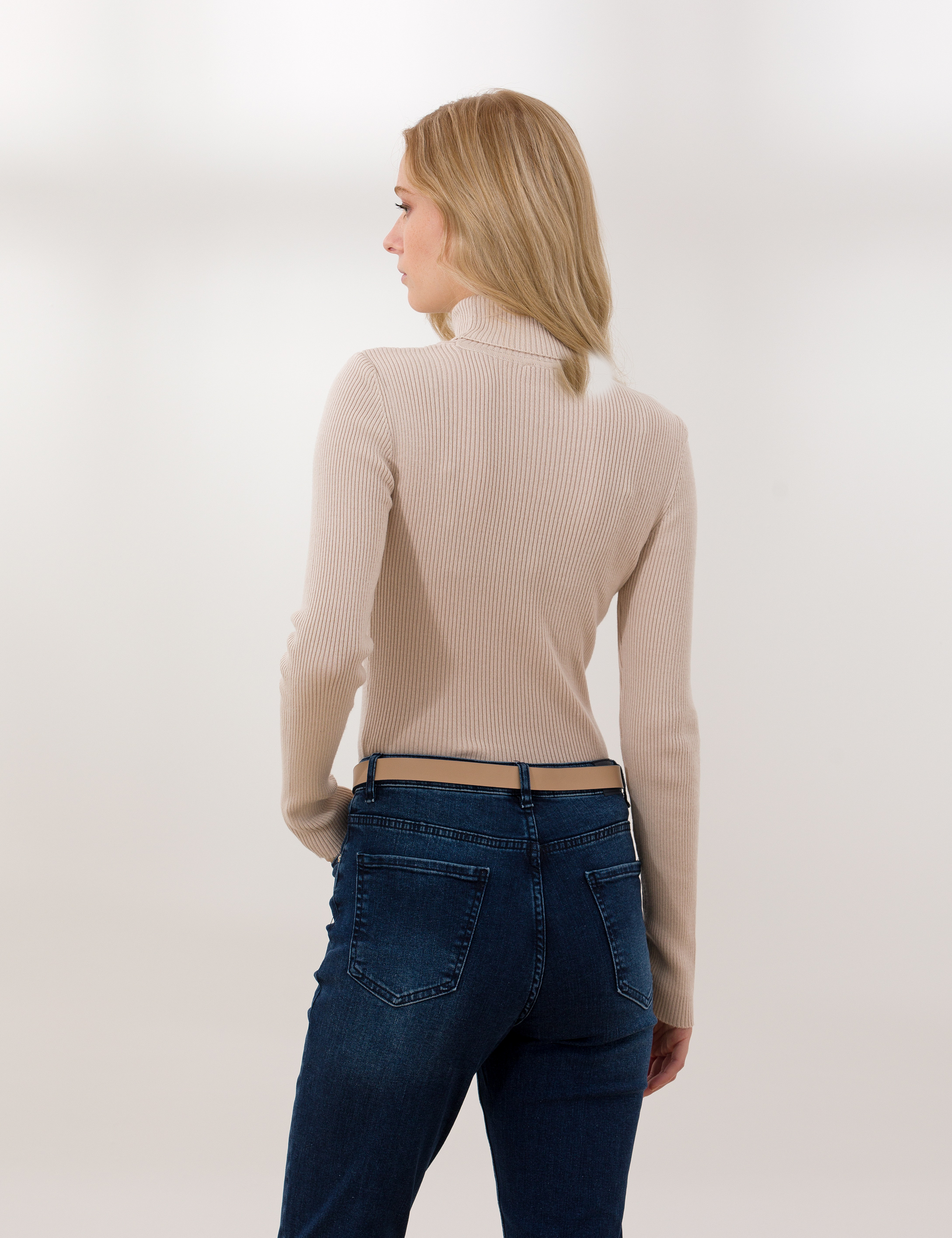 Krem Melanj Slim Fit Basic Balıkçı Yaka Kazak