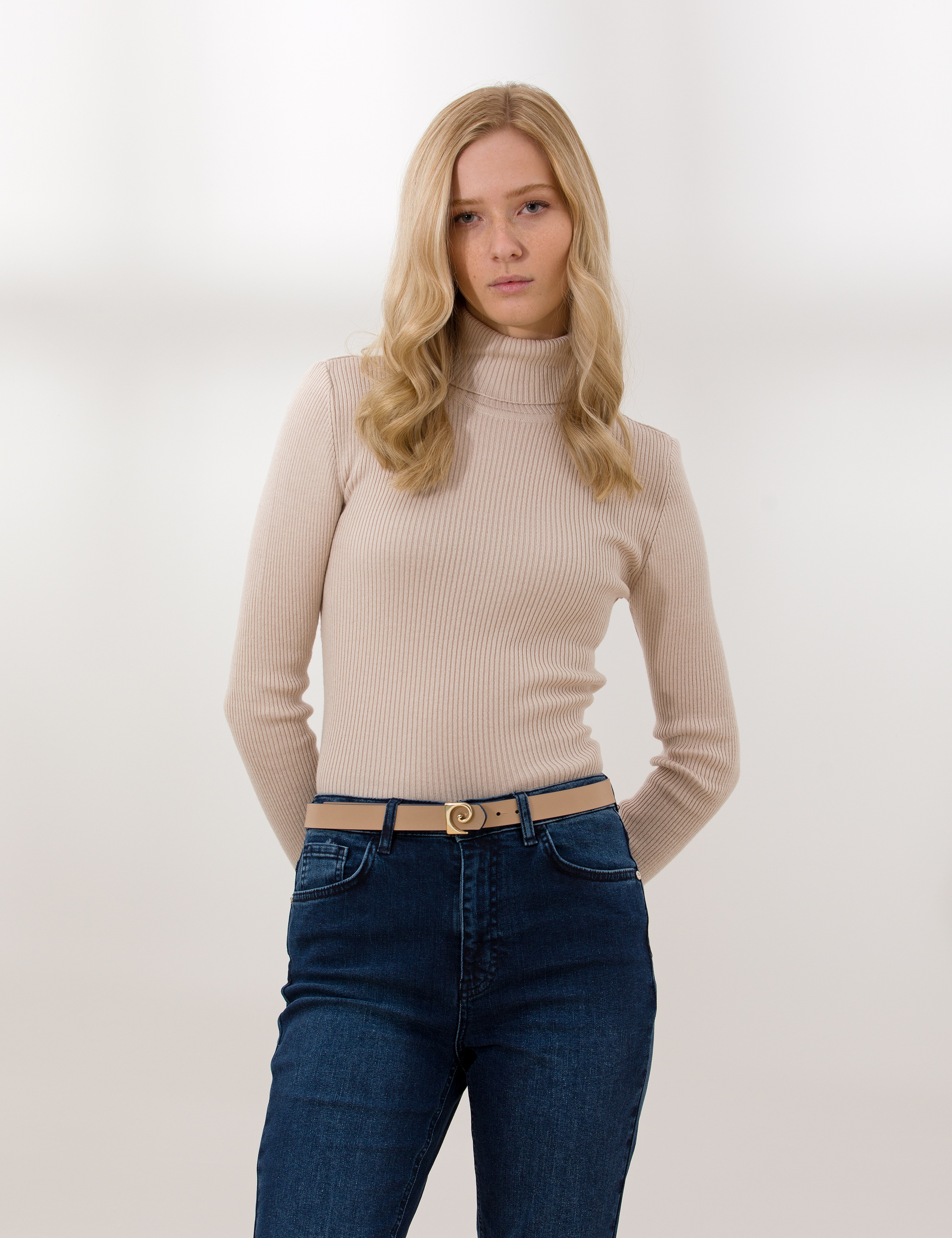 Krem Melanj Slim Fit Basic Balıkçı Yaka Kazak