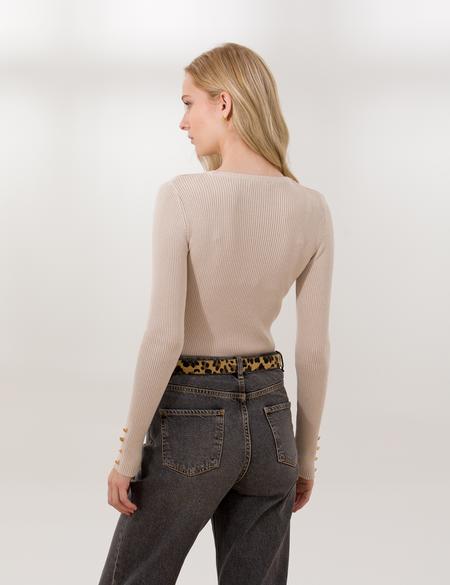 Krem Melanj SlimFit Bisiklet Yaka Basic Kazak - 50257264064