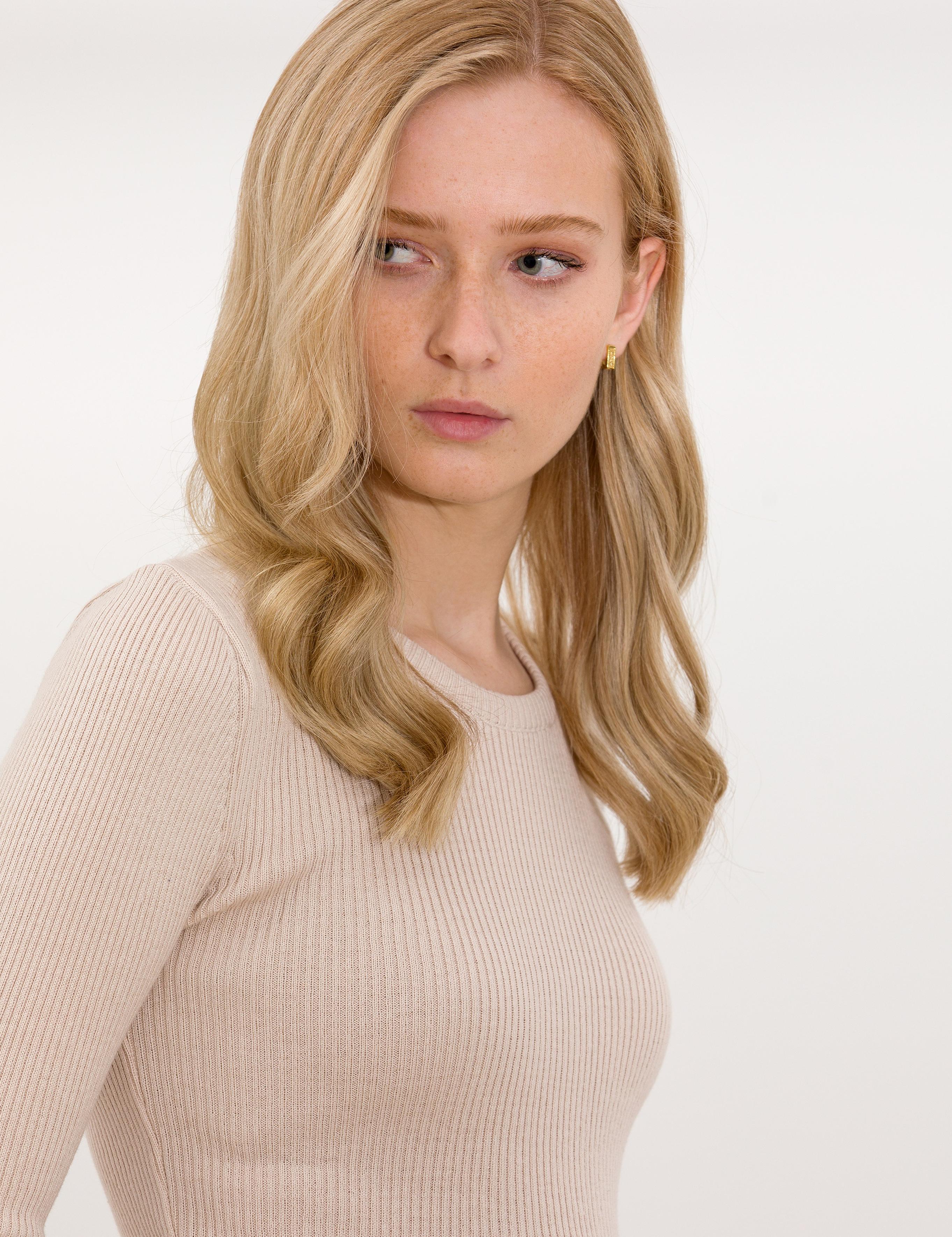 Krem Melanj SlimFit Bisiklet Yaka Basic Kazak