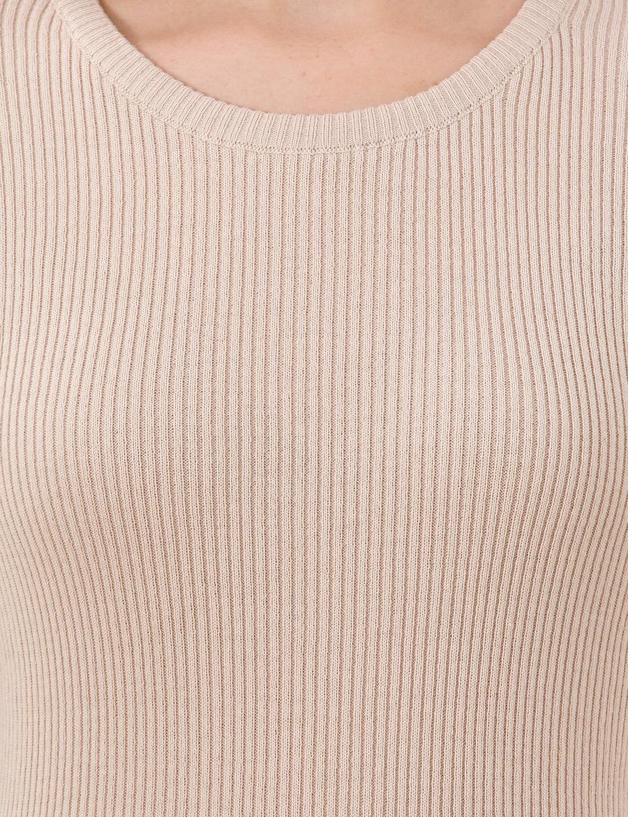 Krem Melanj SlimFit Bisiklet Yaka Basic Kazak