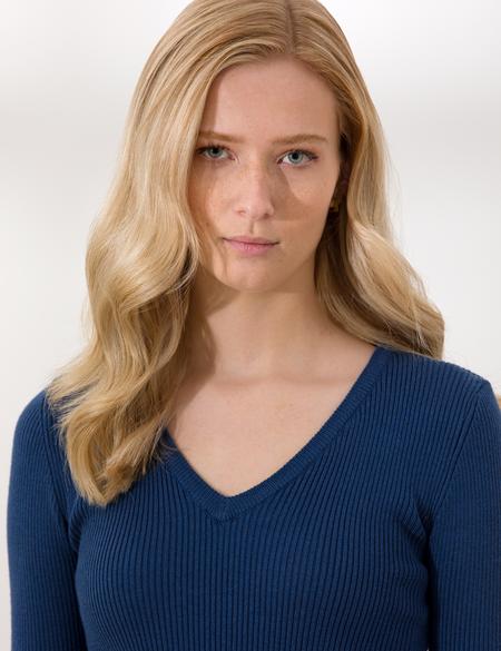 İndigo Slim Fit V Yaka Basic Kazak - 50260241017