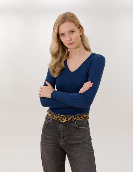 İndigo Slim Fit V Yaka Basic Kazak - 50260241017