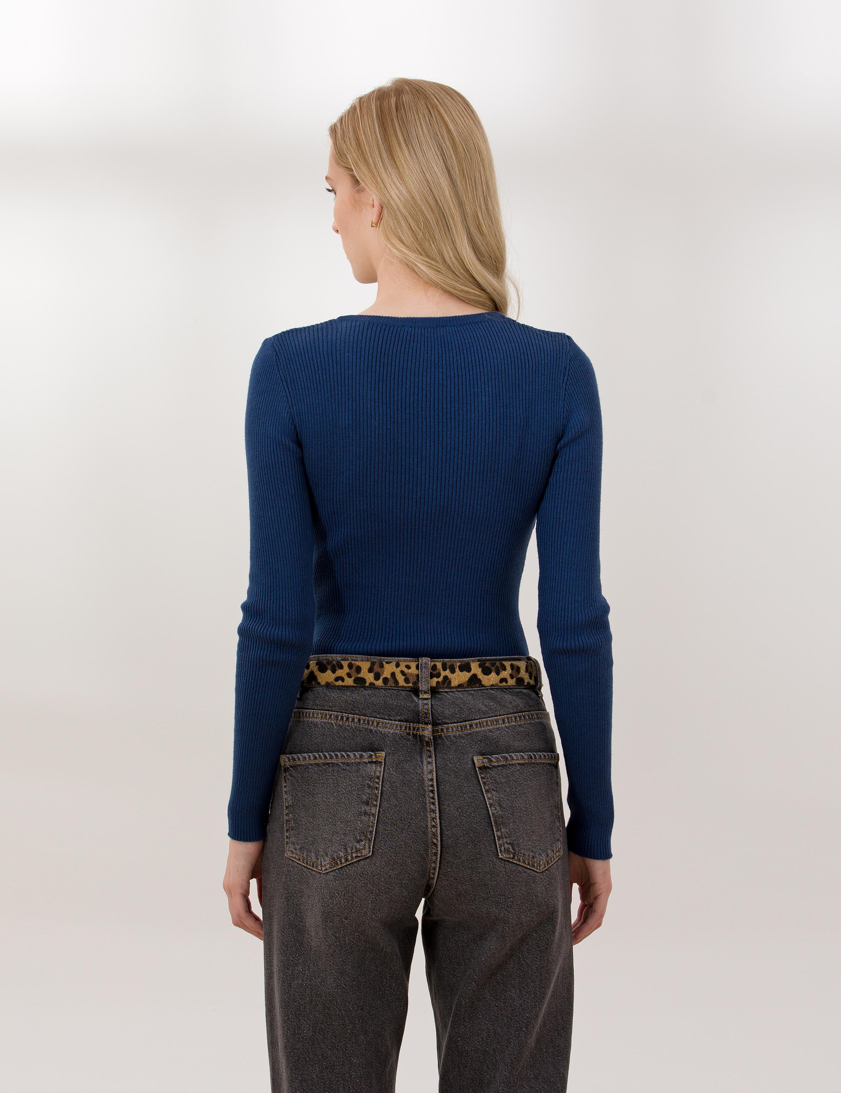 İndigo Slim Fit V Yaka Basic Kazak