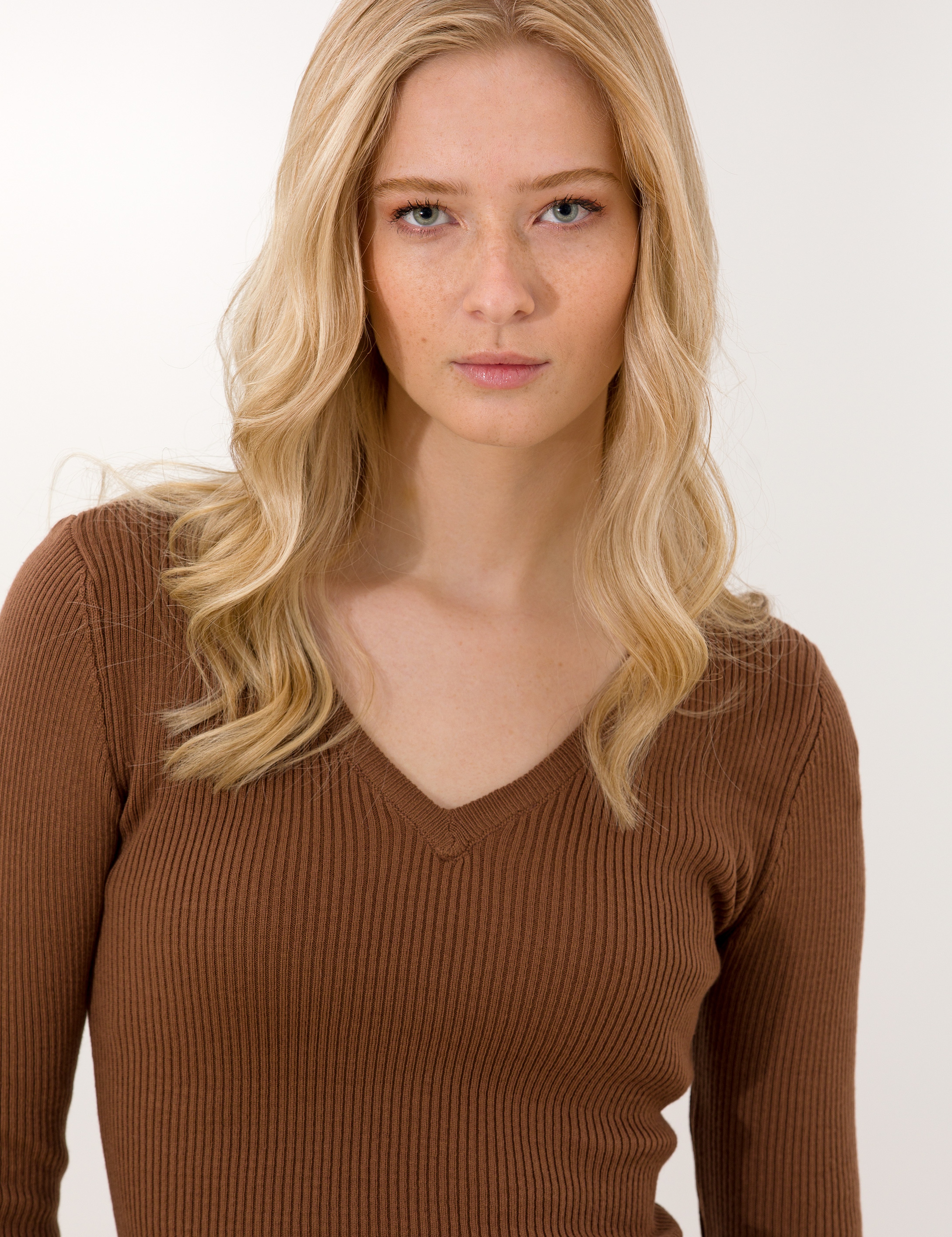 Coconut Slim Fit V Yaka Basic Kazak - Image 2
