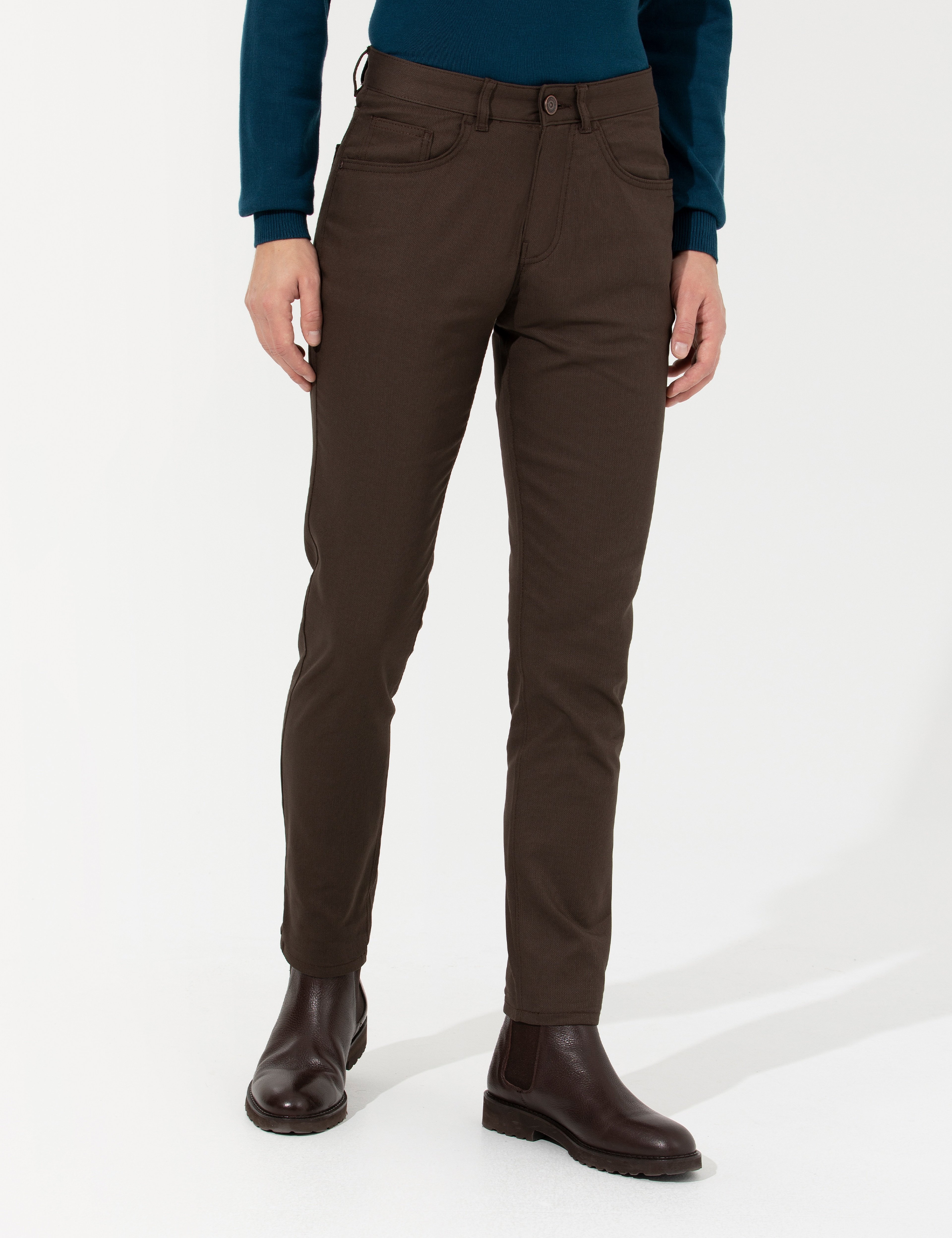 Kahverengi Slim Fit Kanvas Pantolon - Image 2