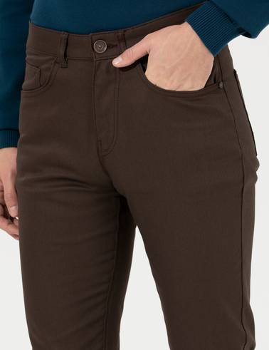 Kahverengi Slim Fit Kanvas Pantolon