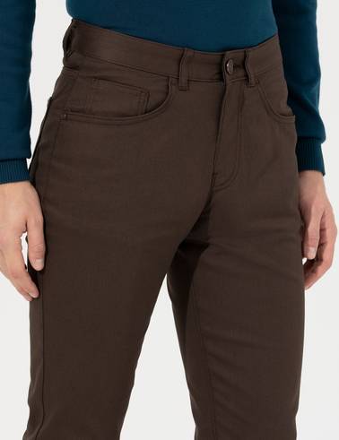 Kahverengi Slim Fit Kanvas Pantolon