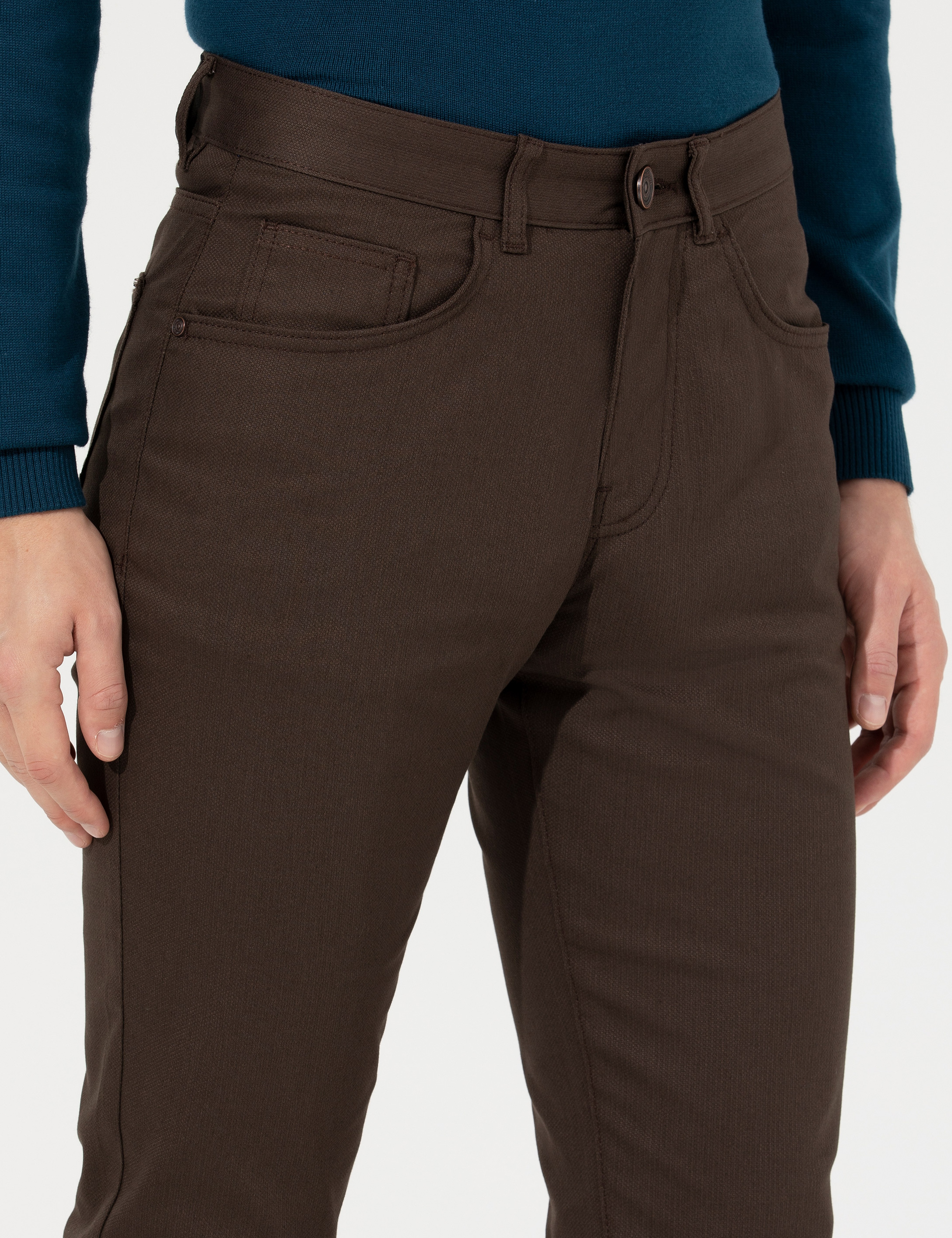 Kahverengi Slim Fit Kanvas Pantolon - Image 5