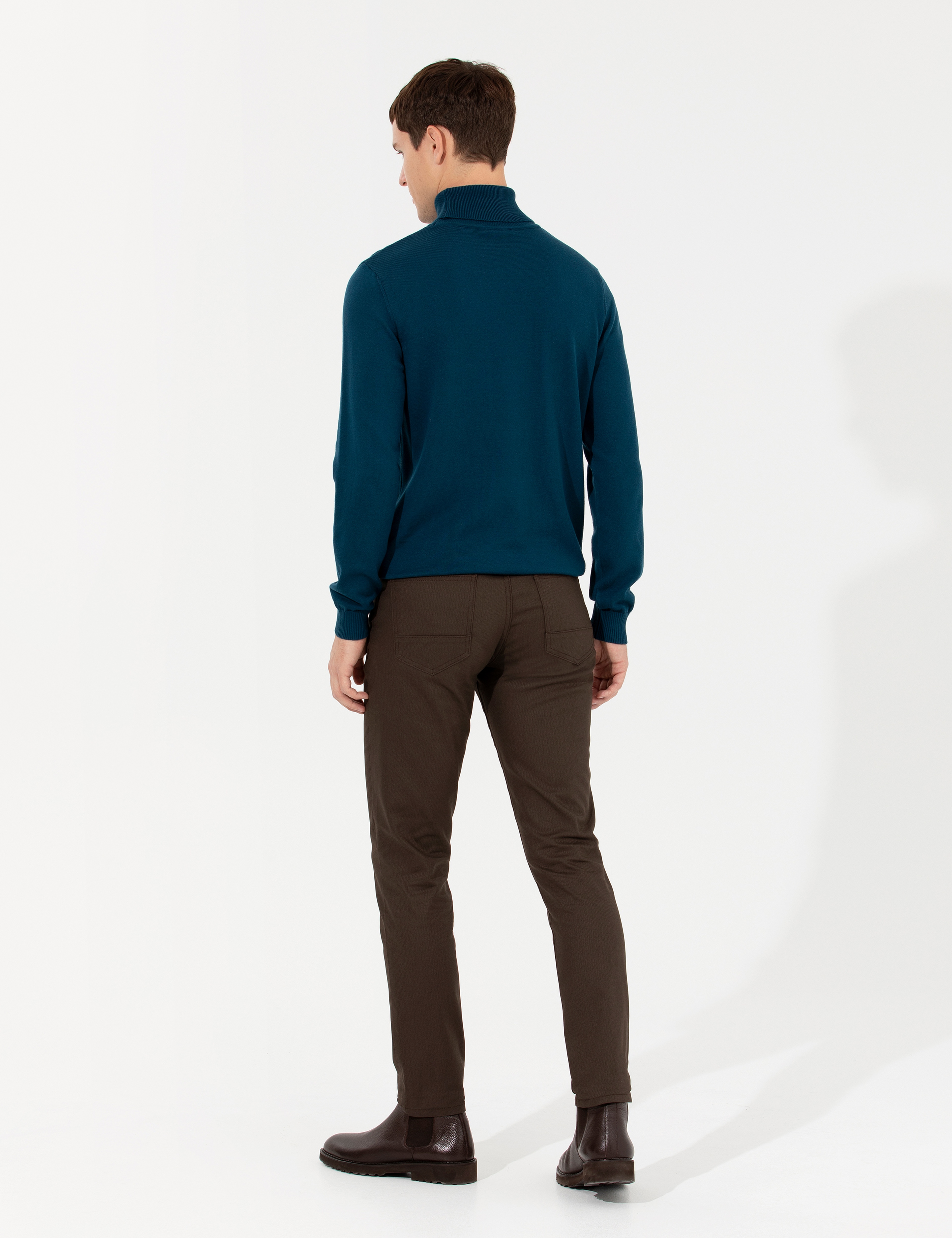 Kahverengi Slim Fit Kanvas Pantolon - Image 4