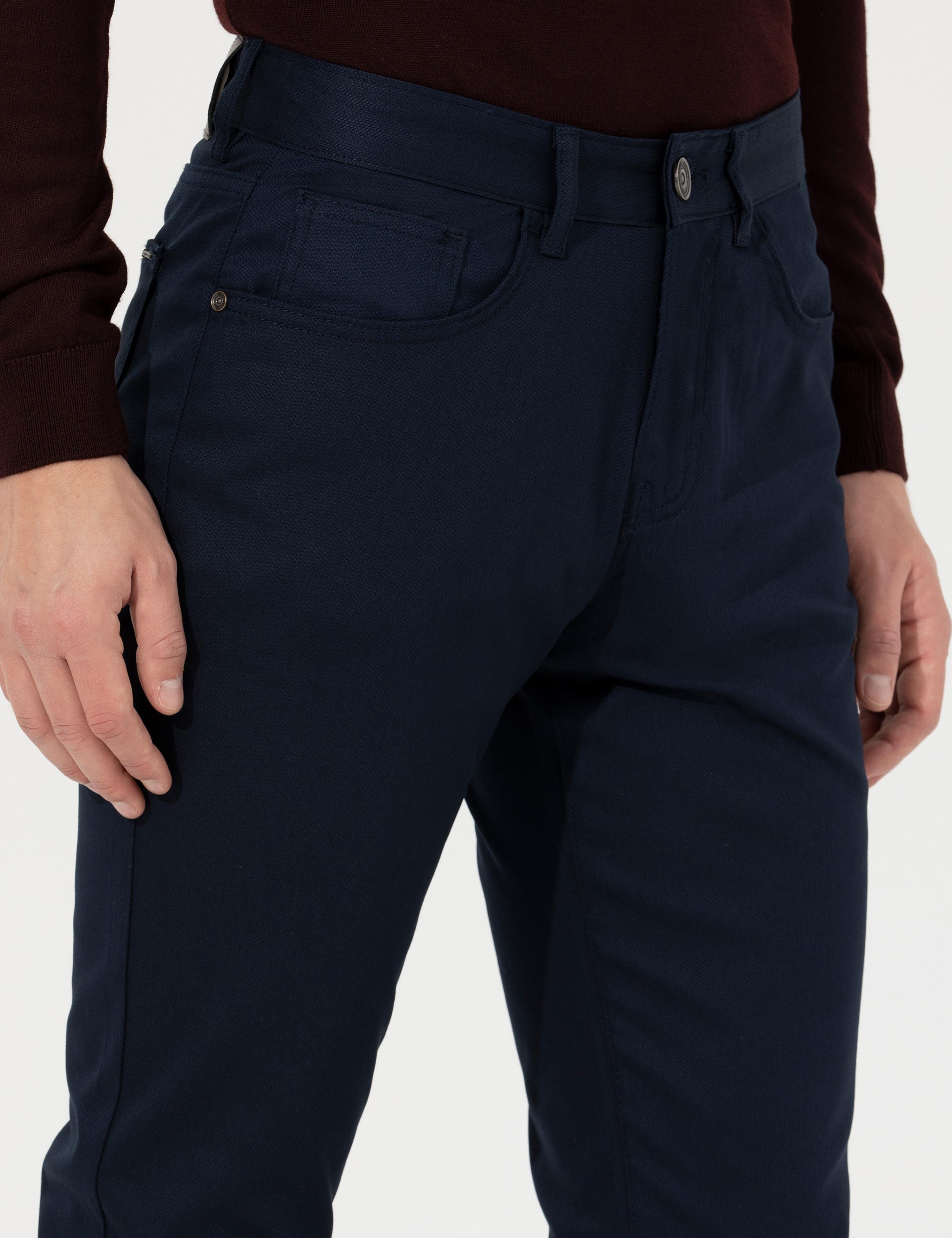 Lacivert Slim Fit Kanvas Pantolon