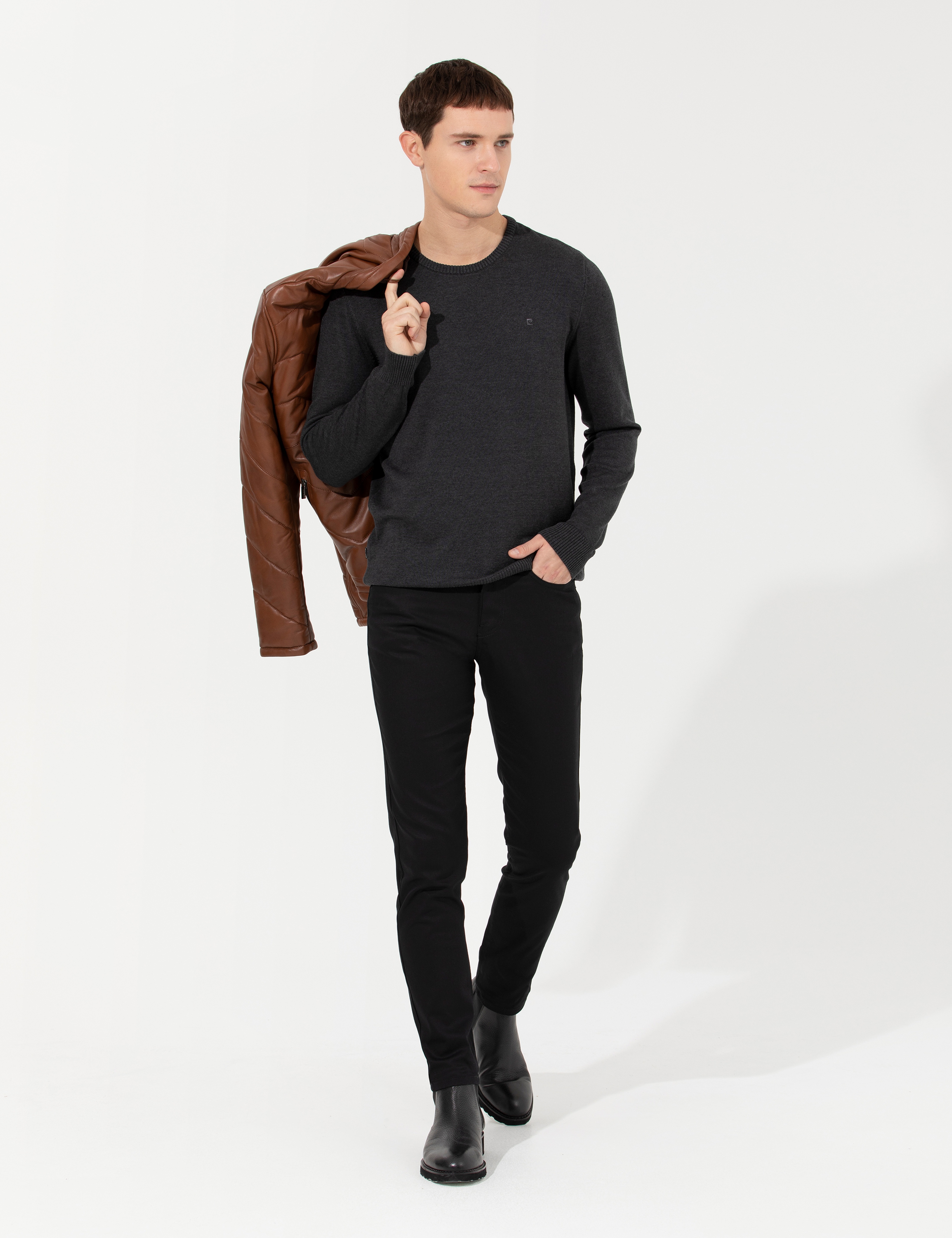 Siyah Slim Fit Kanvas Pantolon - Image 1