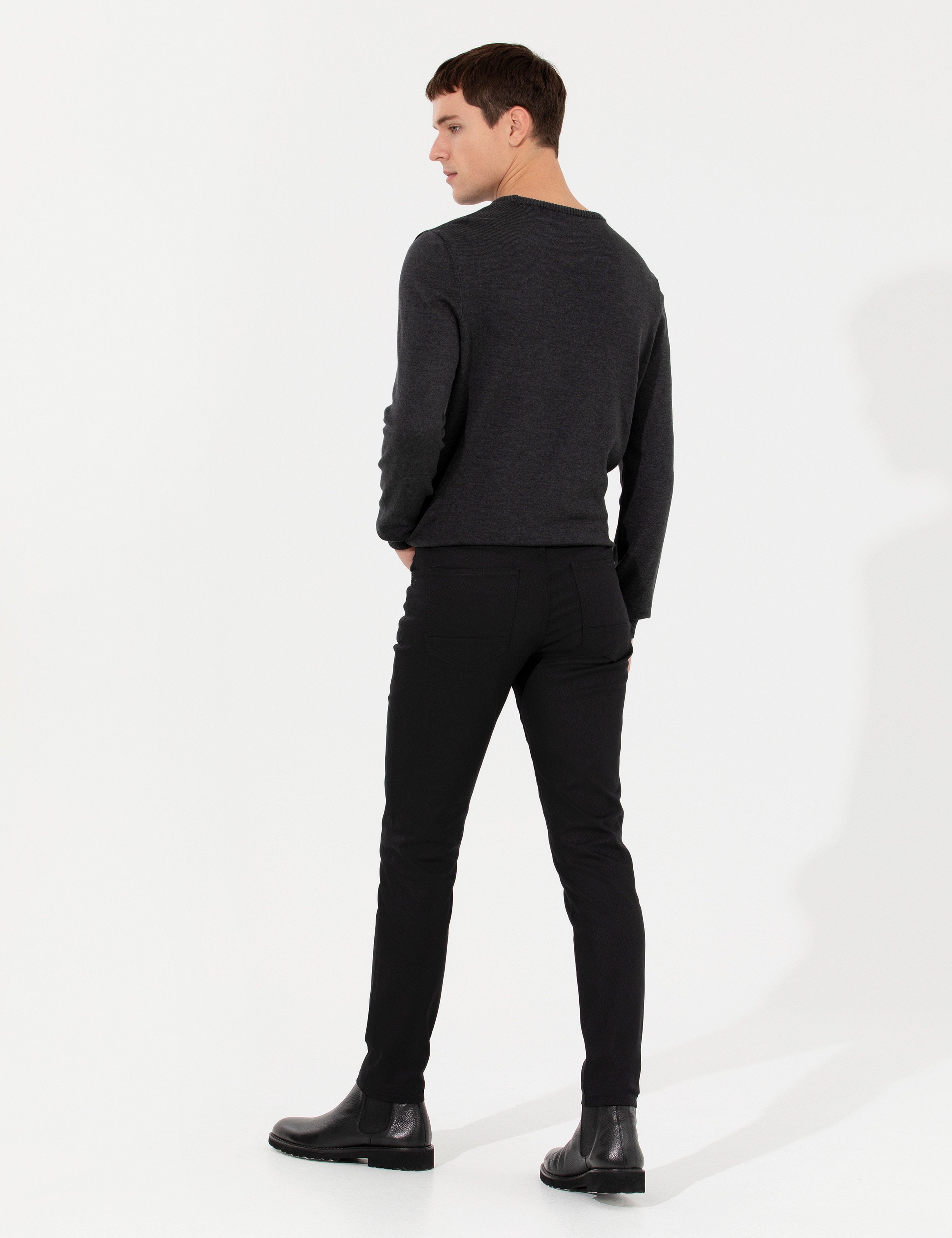 Siyah Slim Fit Kanvas Pantolon - Image 4