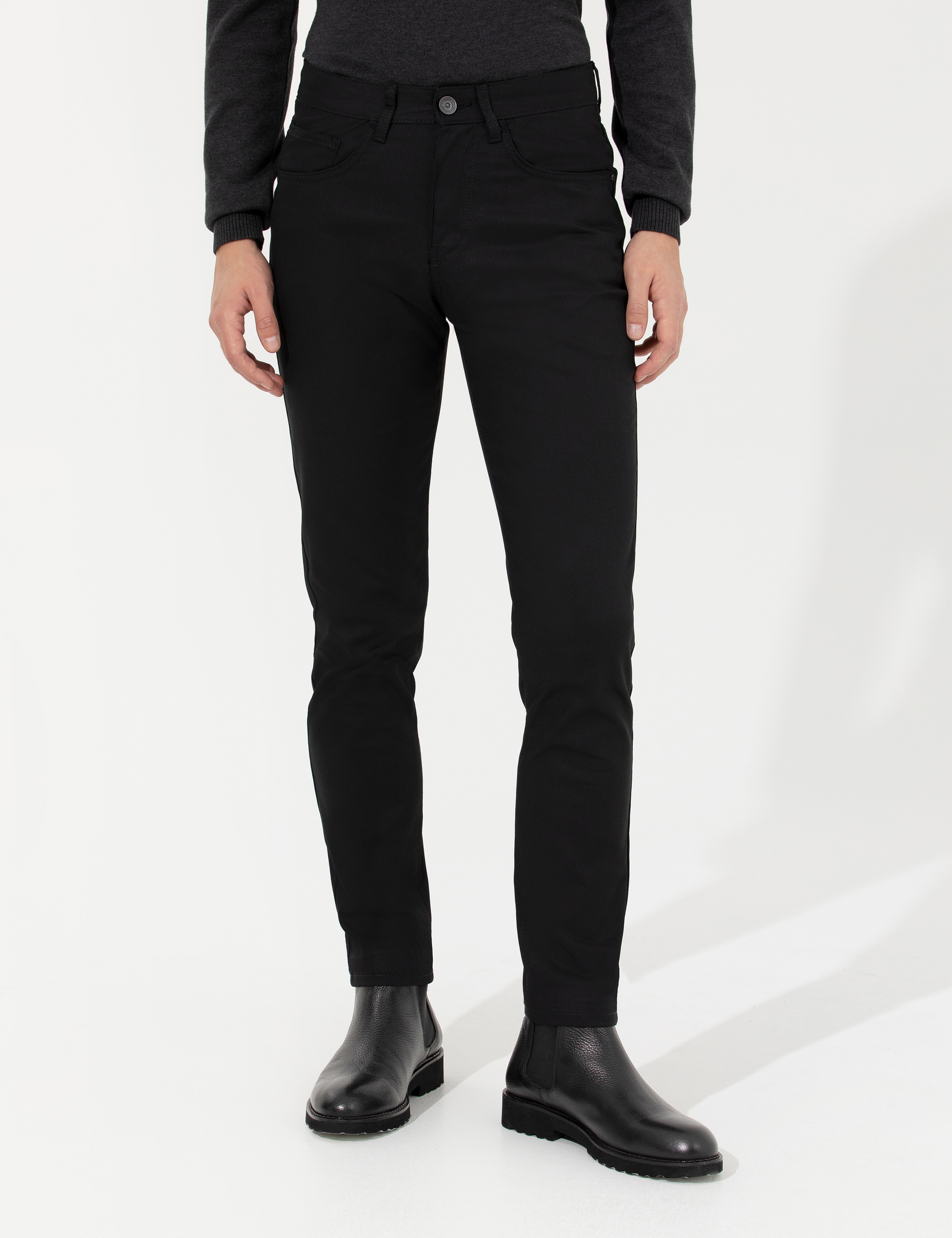 Siyah Slim Fit Kanvas Pantolon