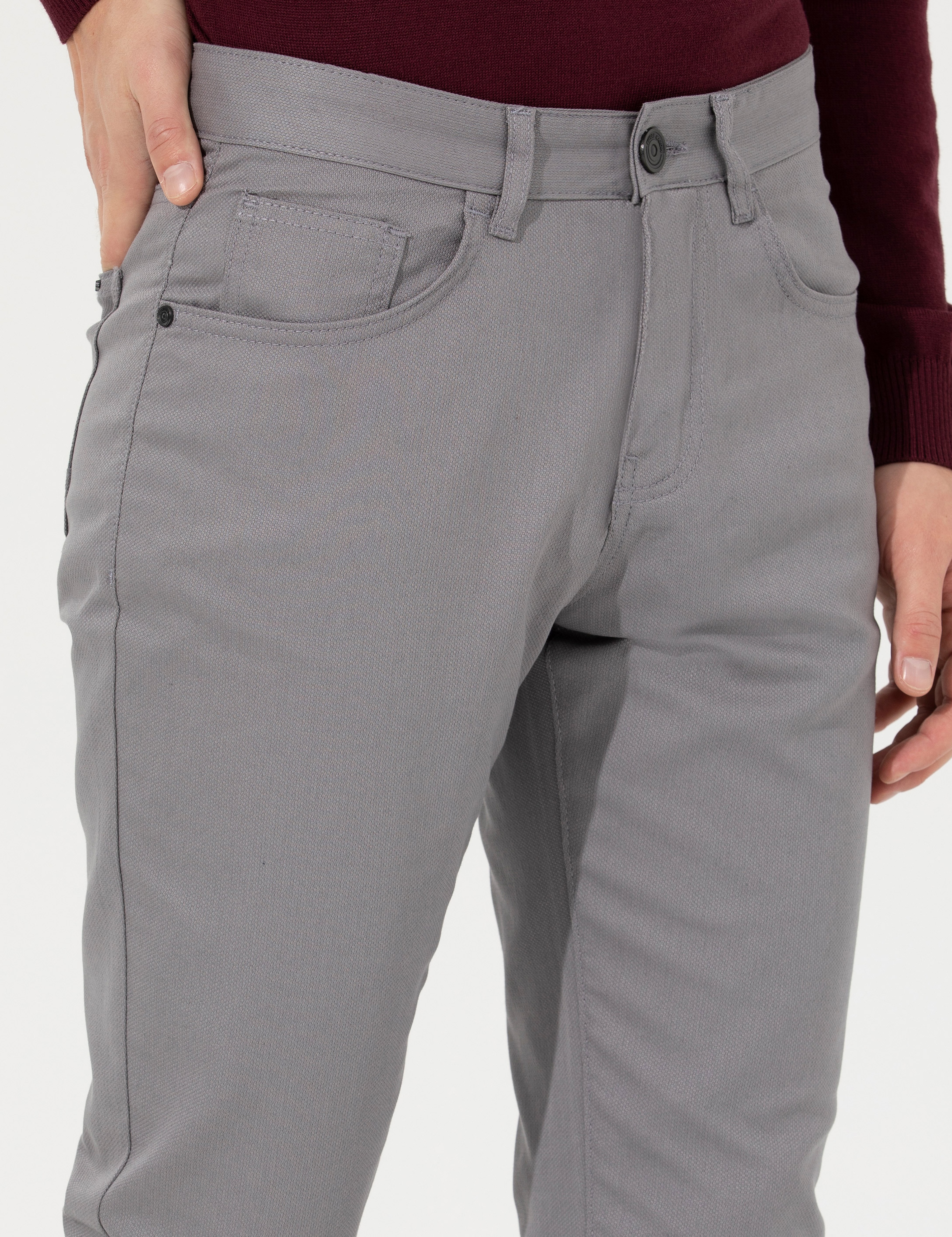 Gri Slim Fit Kanvas Pantolon
