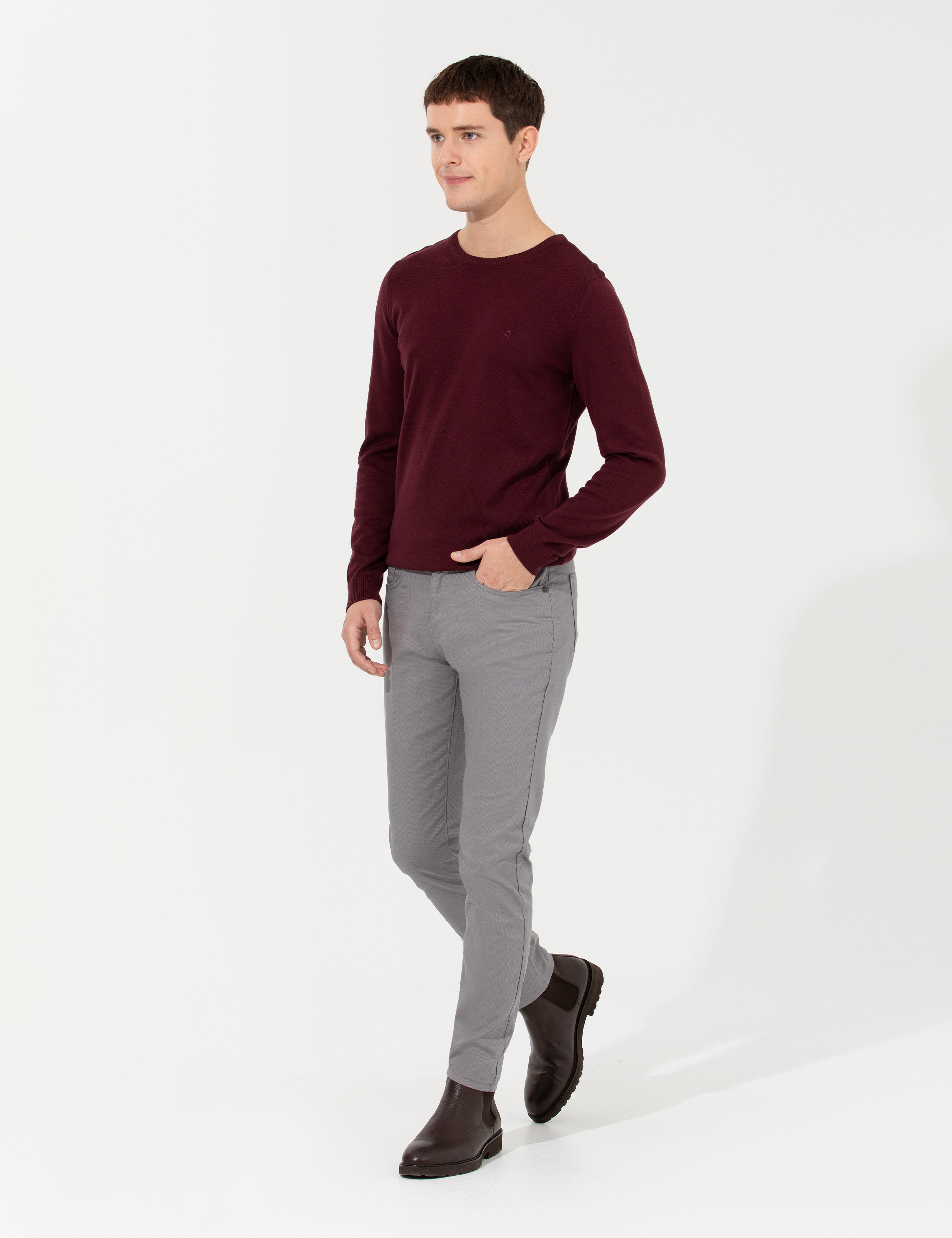 Gri Slim Fit Kanvas Pantolon - Image 3
