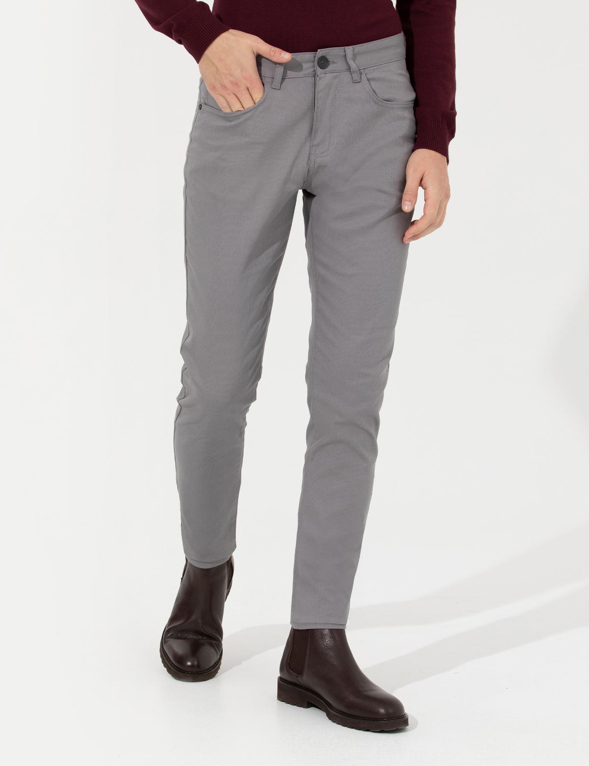 Gri Slim Fit Kanvas Pantolon - 50264764349