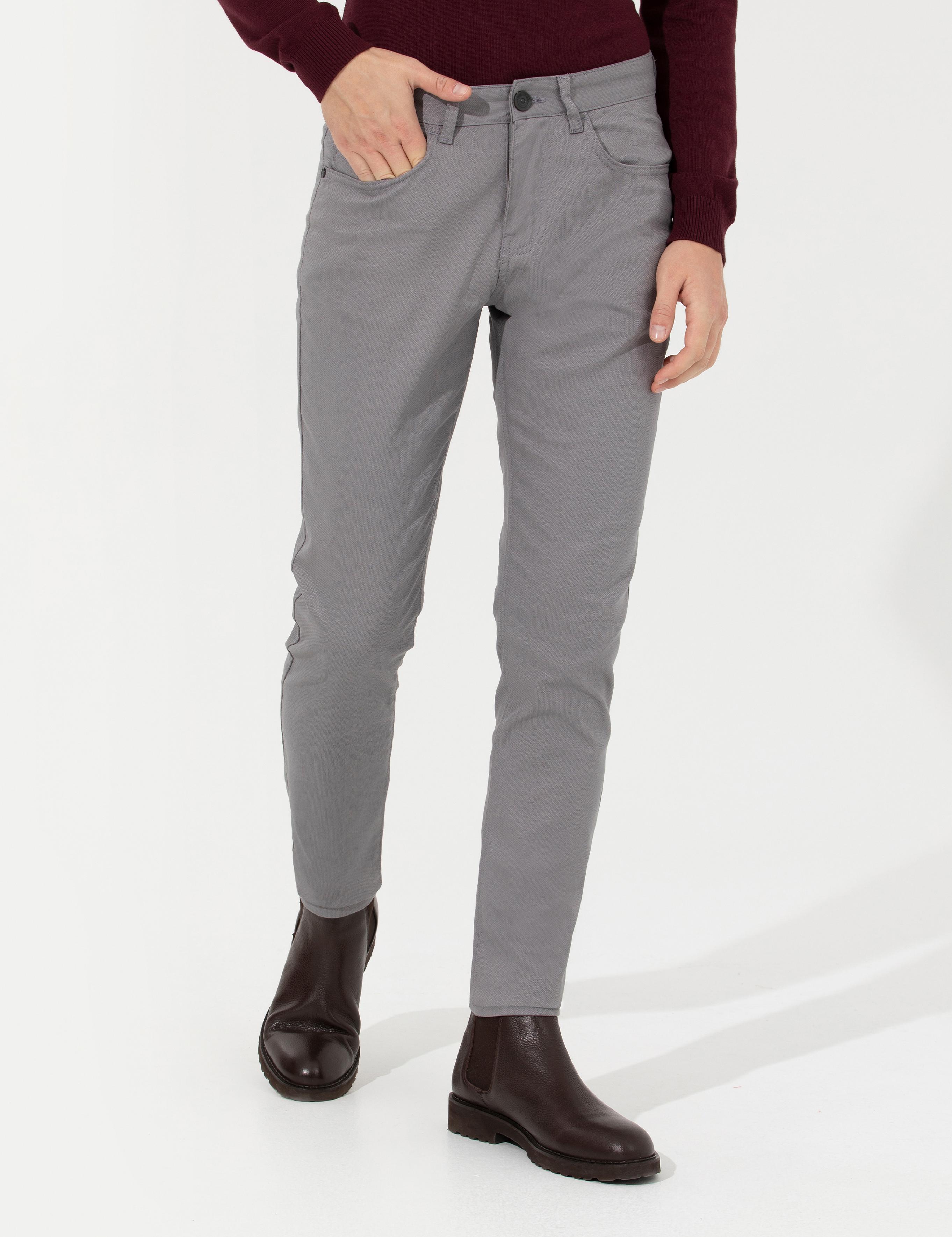 Gri Slim Fit Kanvas Pantolon