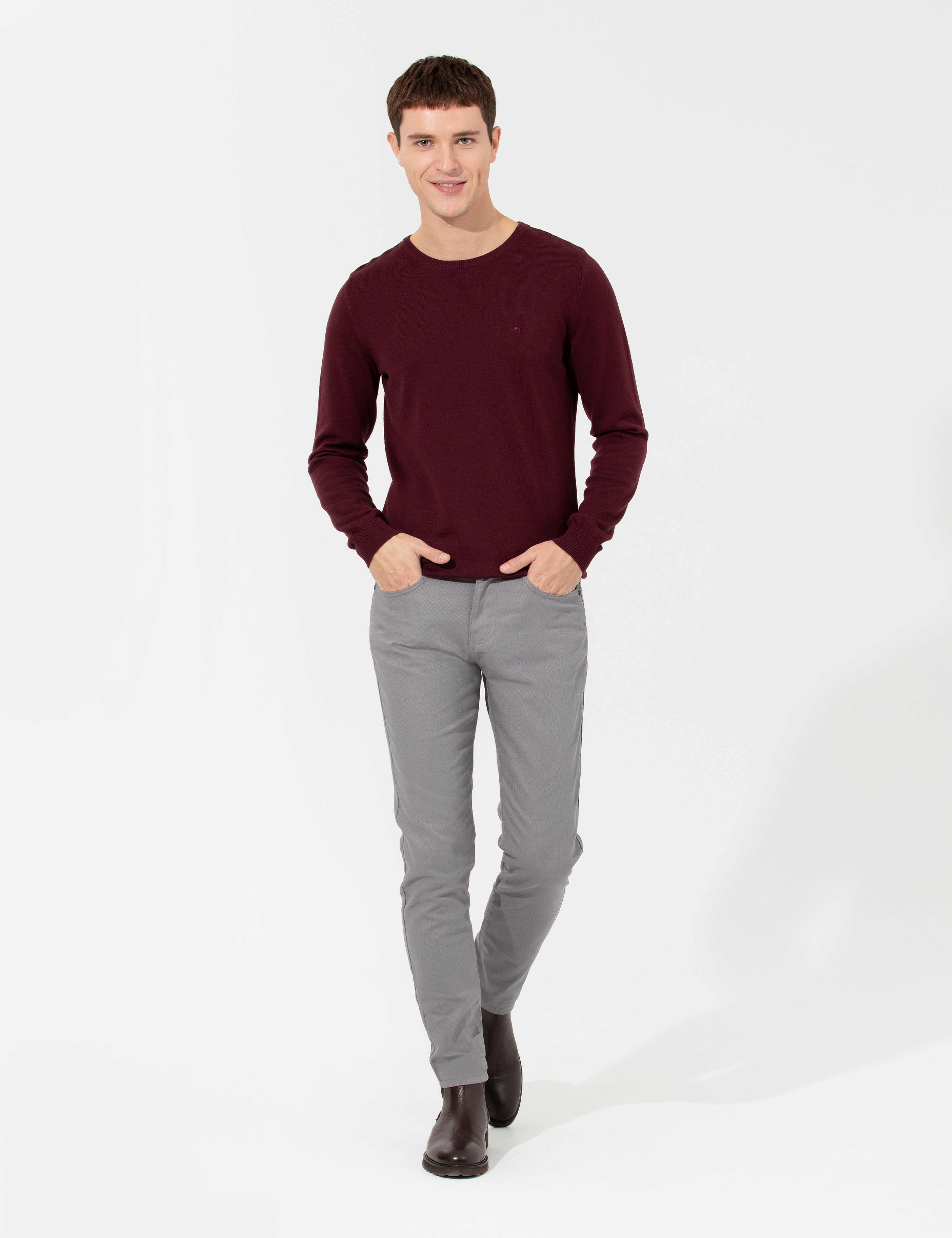 Gri Slim Fit Kanvas Pantolon