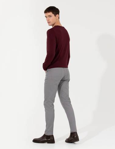 Gri Slim Fit Kanvas Pantolon