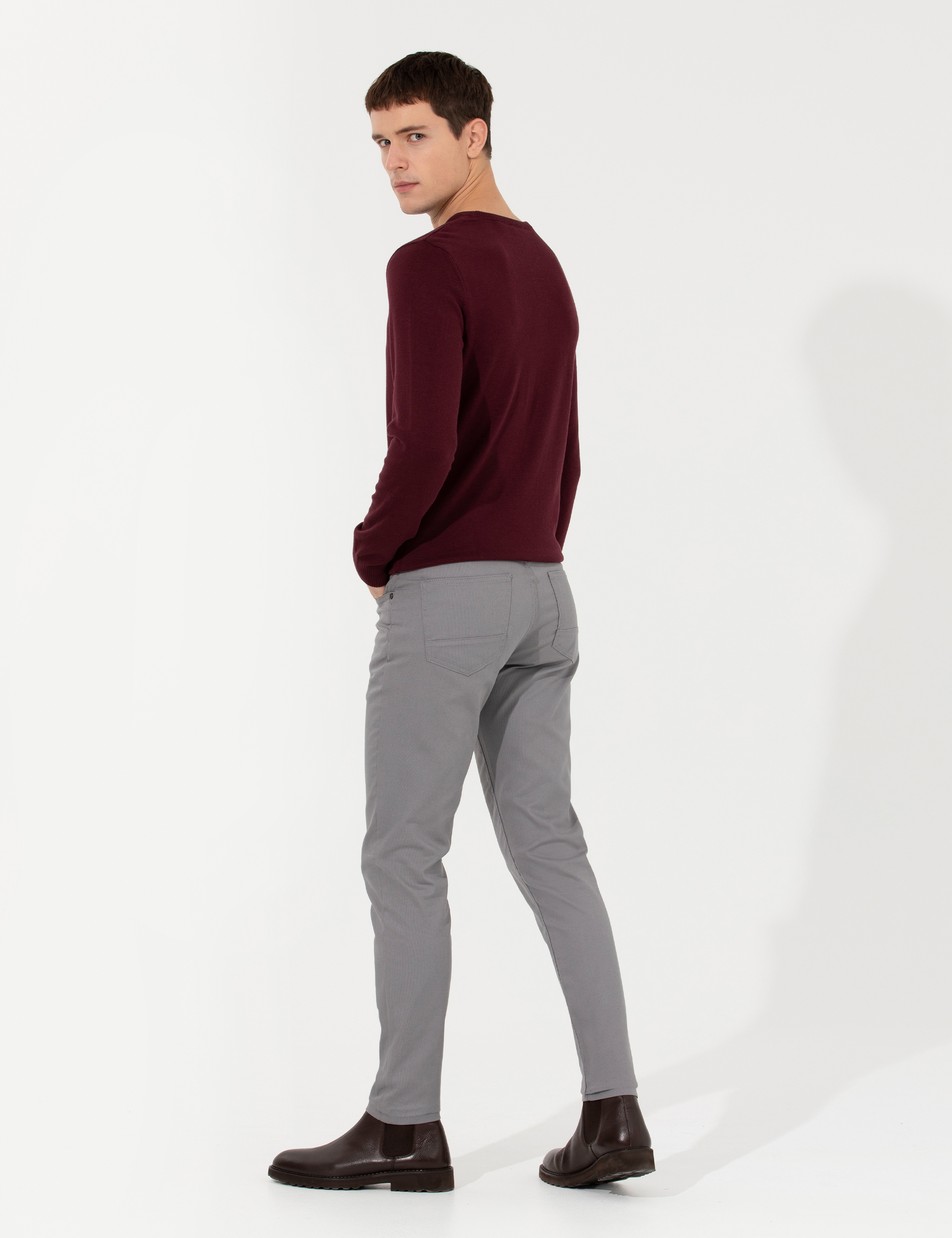 Gri Slim Fit Kanvas Pantolon