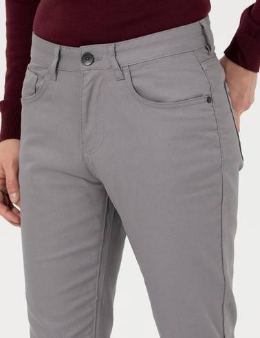 Gri Slim Fit Kanvas Pantolon