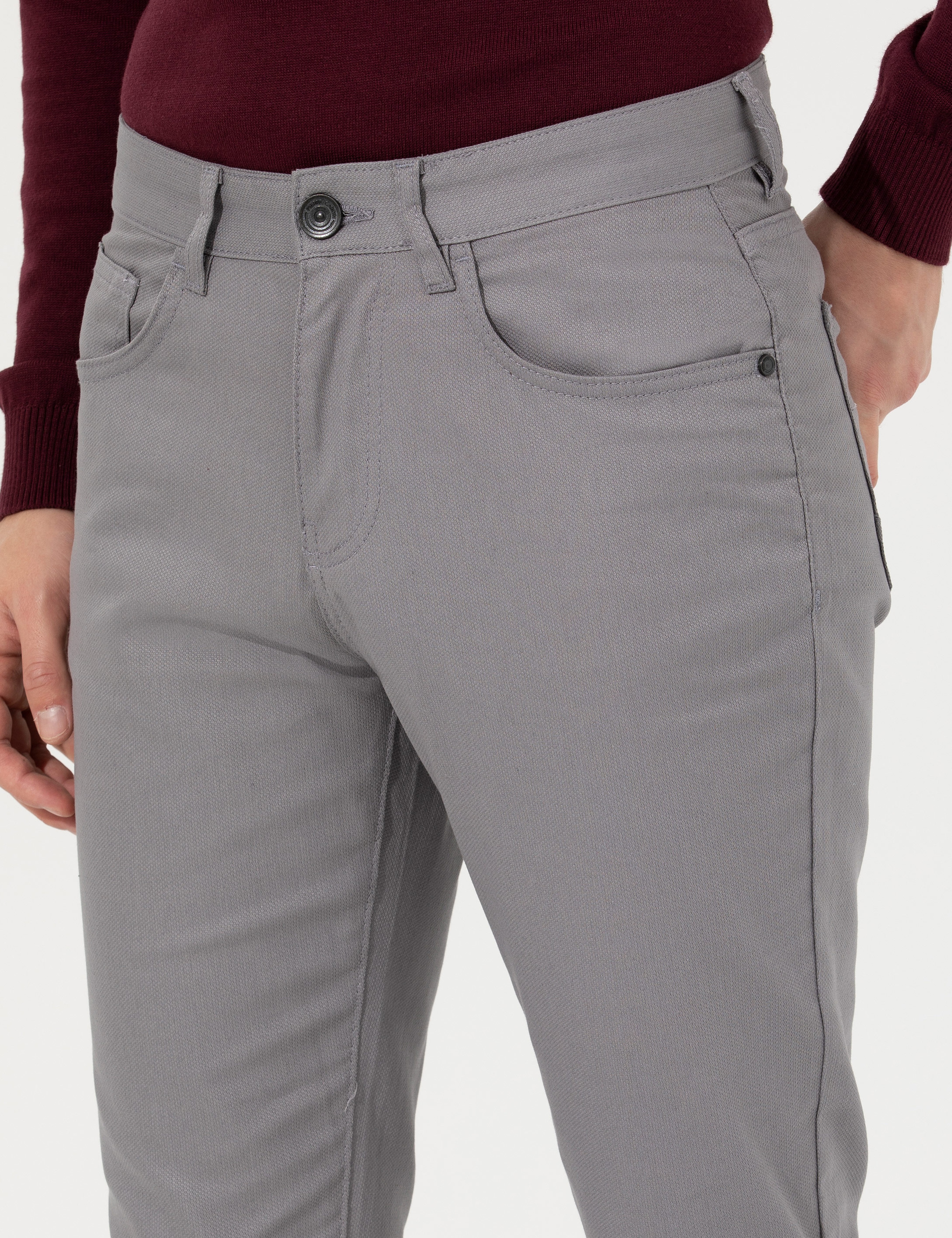 Gri Slim Fit Kanvas Pantolon - Image 6