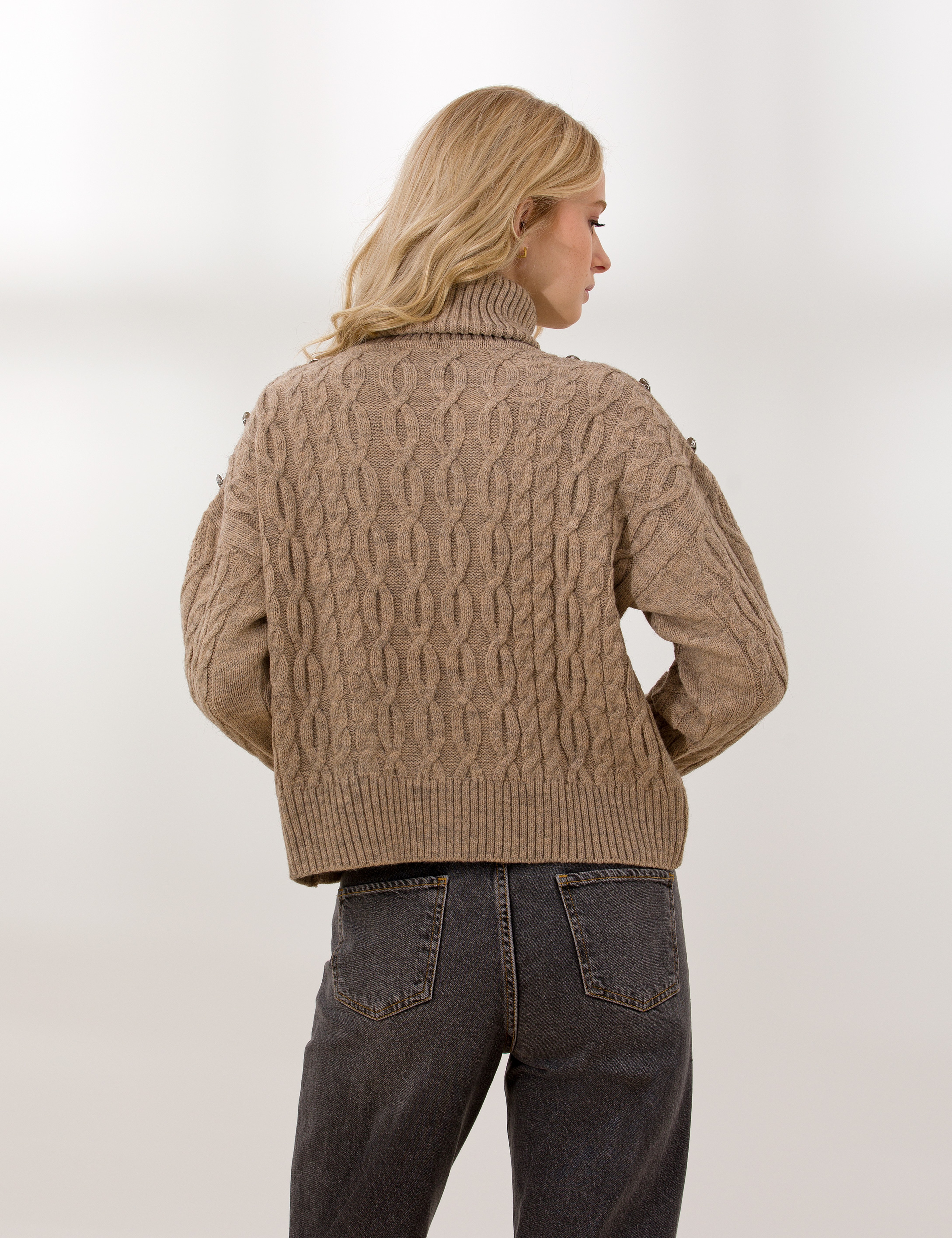 Vizon Crop Top Balıkçı Yaka Kazak